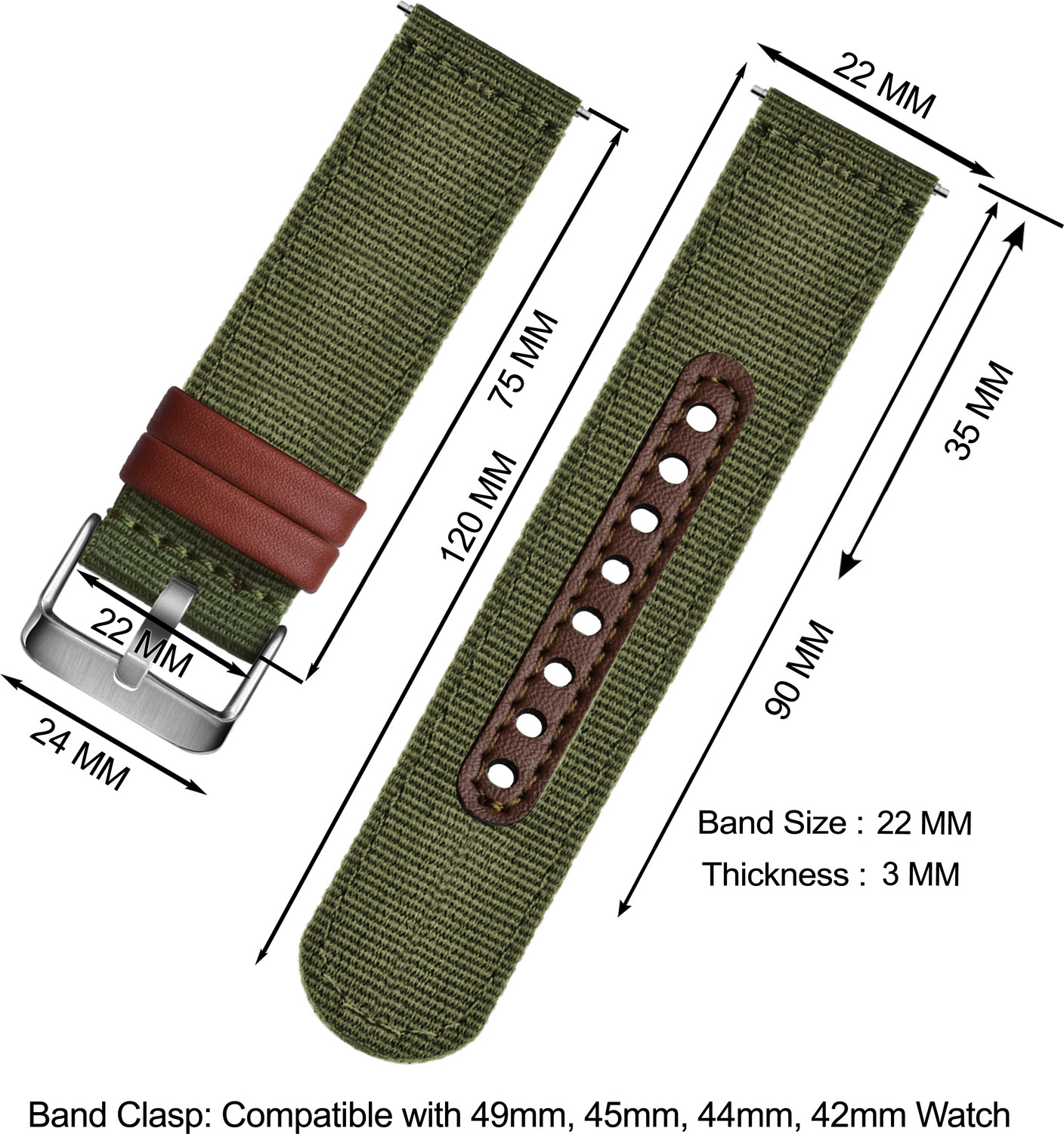 Image of TIMEWEAR Strap with Quick Release Pin Sidebar, Nylon Braided Sports, Compatible Lug width 22 mm Fabric Watch Strap