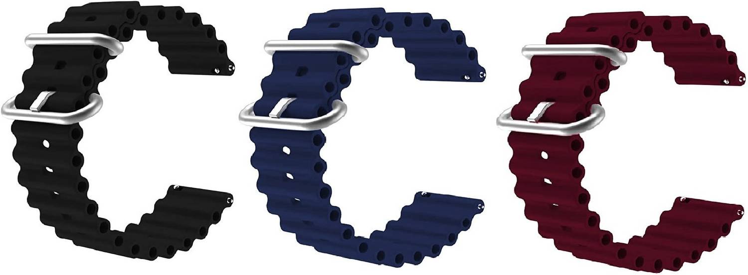 BLACK LOVIES 20 mm 20 Ocean Smart Watch Band Strap (Pack of 3) Smart Watch Strap
