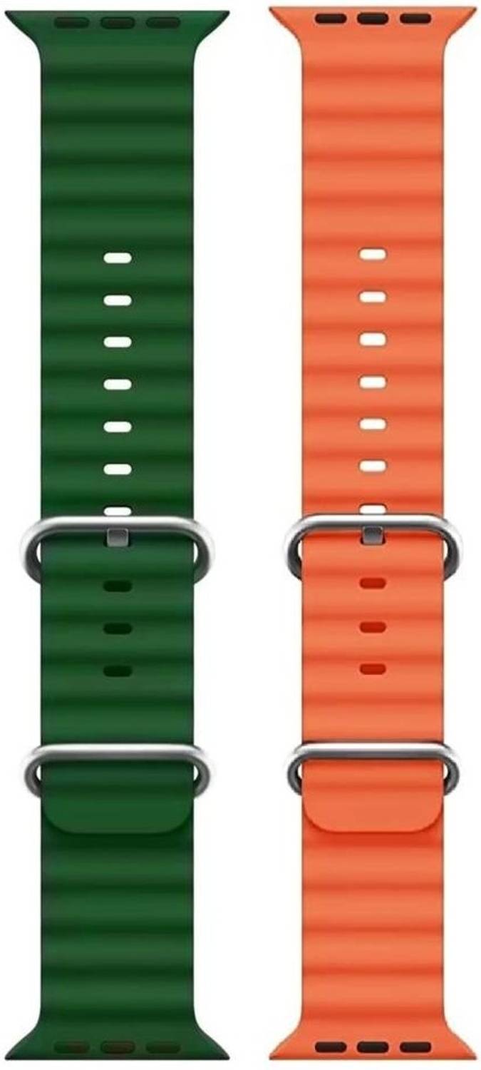 FunFlickers Smart Watch Strap Belt for Ultra Watch 49 mm, Series 8 / 7 45 mm, Series 6 / 5 / 4 44 mm, Series 3 / 2 / 1 42 mm, T800 Ultra, Watch 8 Ultra, i8 Pro Max, W26, T800. Smart Watch Strap (Green, Orange) Smart Watch Strap