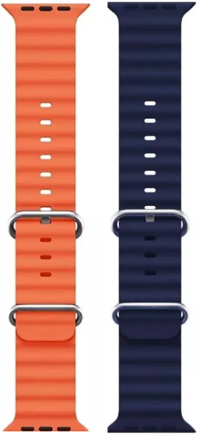 FunFlickers Smart Watch Strap Belt for Ultra Watch 49 mm, Series 8 / 7 45 mm, Series 6 / 5 / 4 44 mm, Series 3 / 2 / 1 42 mm, T800 Ultra, Watch 8 Ultra, i8 Pro Max, W26, T800. Smart Watch Strap (Orange,Blue) Smart Watch Strap