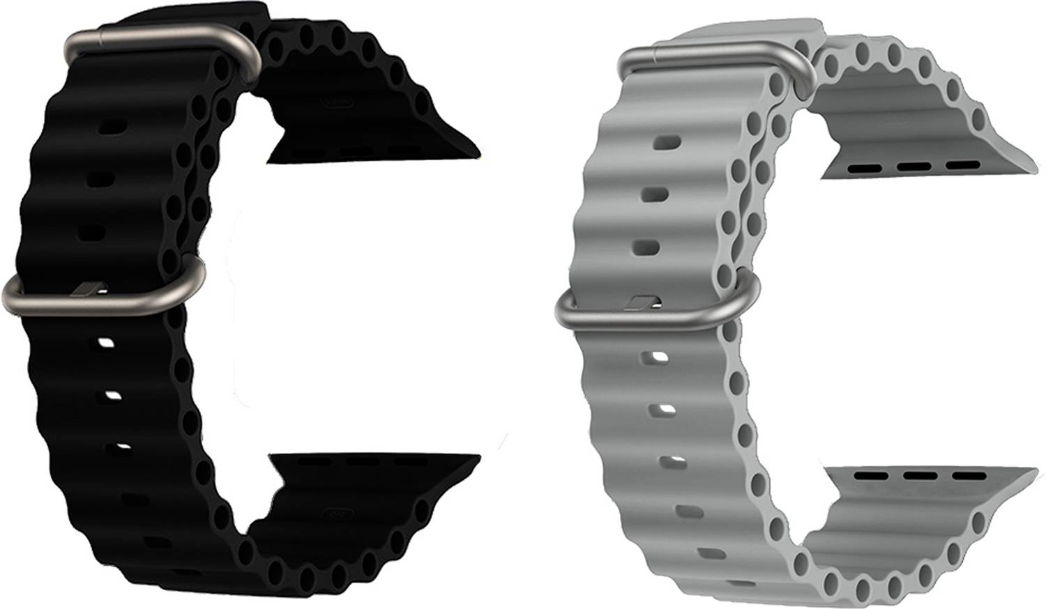 Priavy Ocean Smart Watch Strap Belt for Ultra Watch 49 mm, Series 8 / 7 45 mm, Series 6 / 5 / 4 44 mm, Series 3 42 mm, T800 Ultra, Watch 8 Ultra, i8 Pro Max, W26, T800. Smart Watch Strap(Black, Grey ) Smart Watch Strap