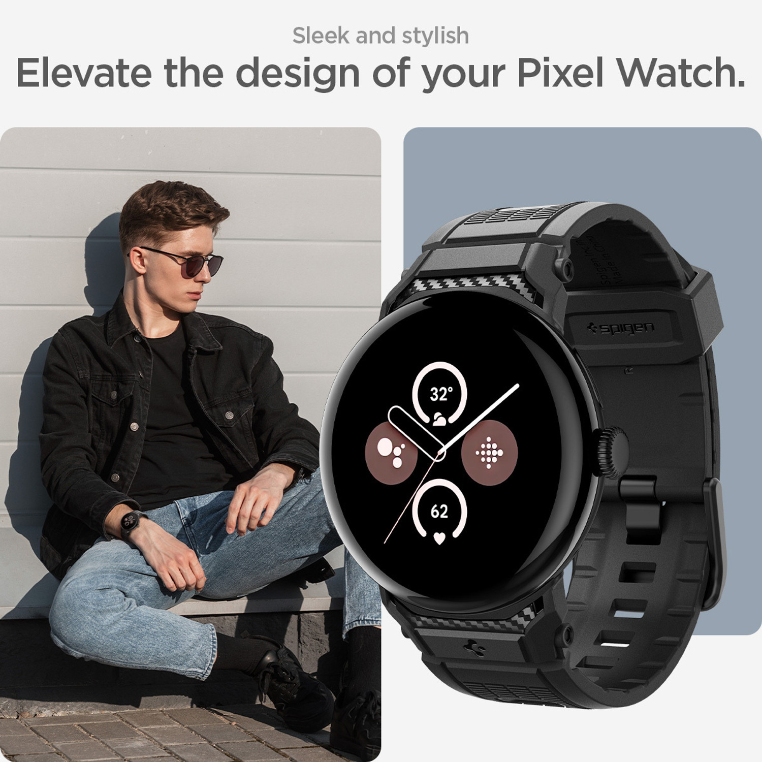 Image of Spigen Rugged Band TPU Rugged Loop Band Strap(lightweight) Compatible With Google Pixel Watch 3 45mm (Watch Not Included) Smart Watch Strap (Black)