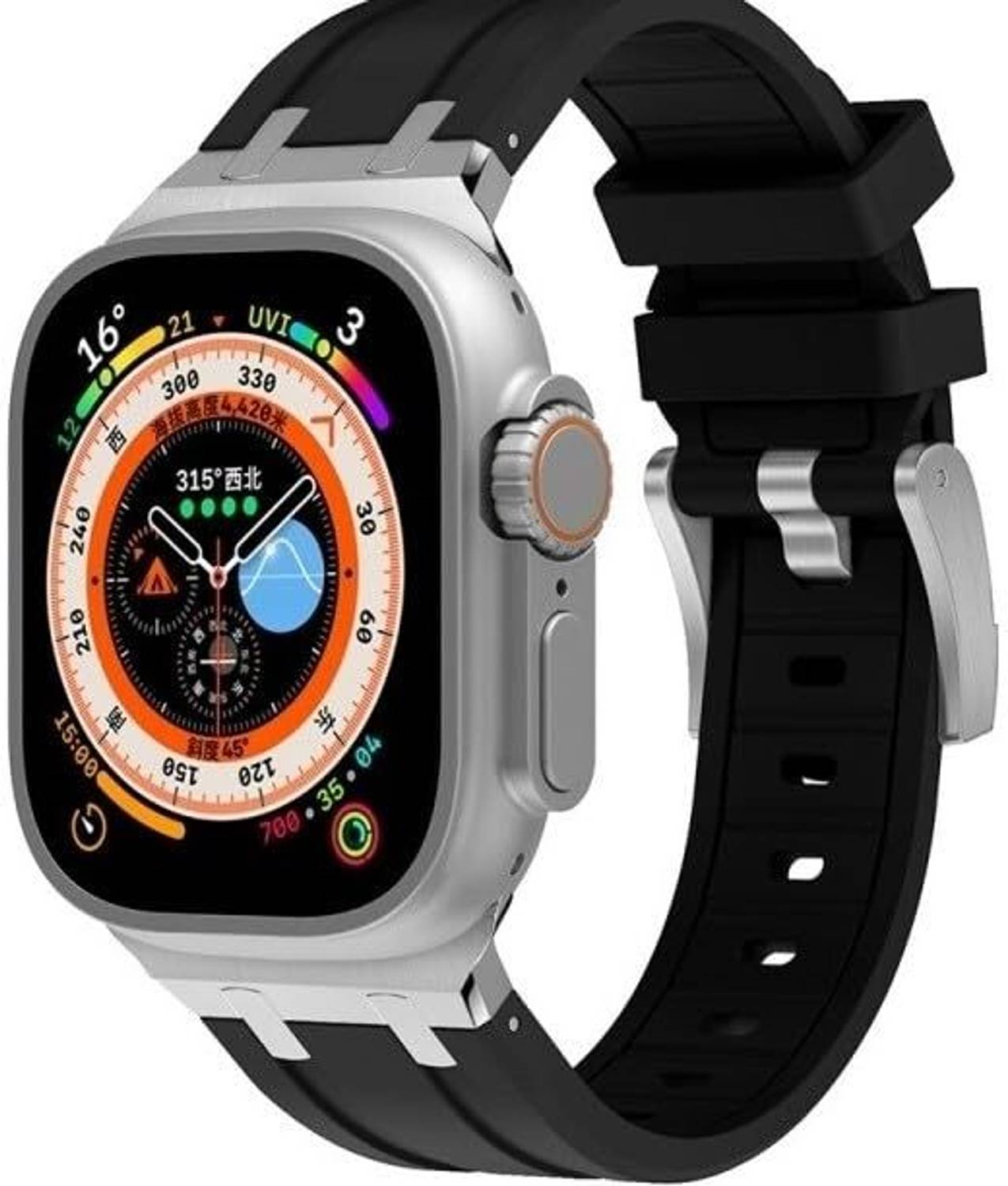 KICKSTORM Rugged Silicone Sport Band (Watch Not Included) with Metal Buckle - Waterproof Wristband for Sweatproof & Adjustable Watch Strap Ultra1/Ultra2/ 9/8/7/6/5/4/3/2/1/SE Compatible For Apple Watch Strap 49mm /45mm/44mm/42mm Smart Watch Strap Smart Watch Strap