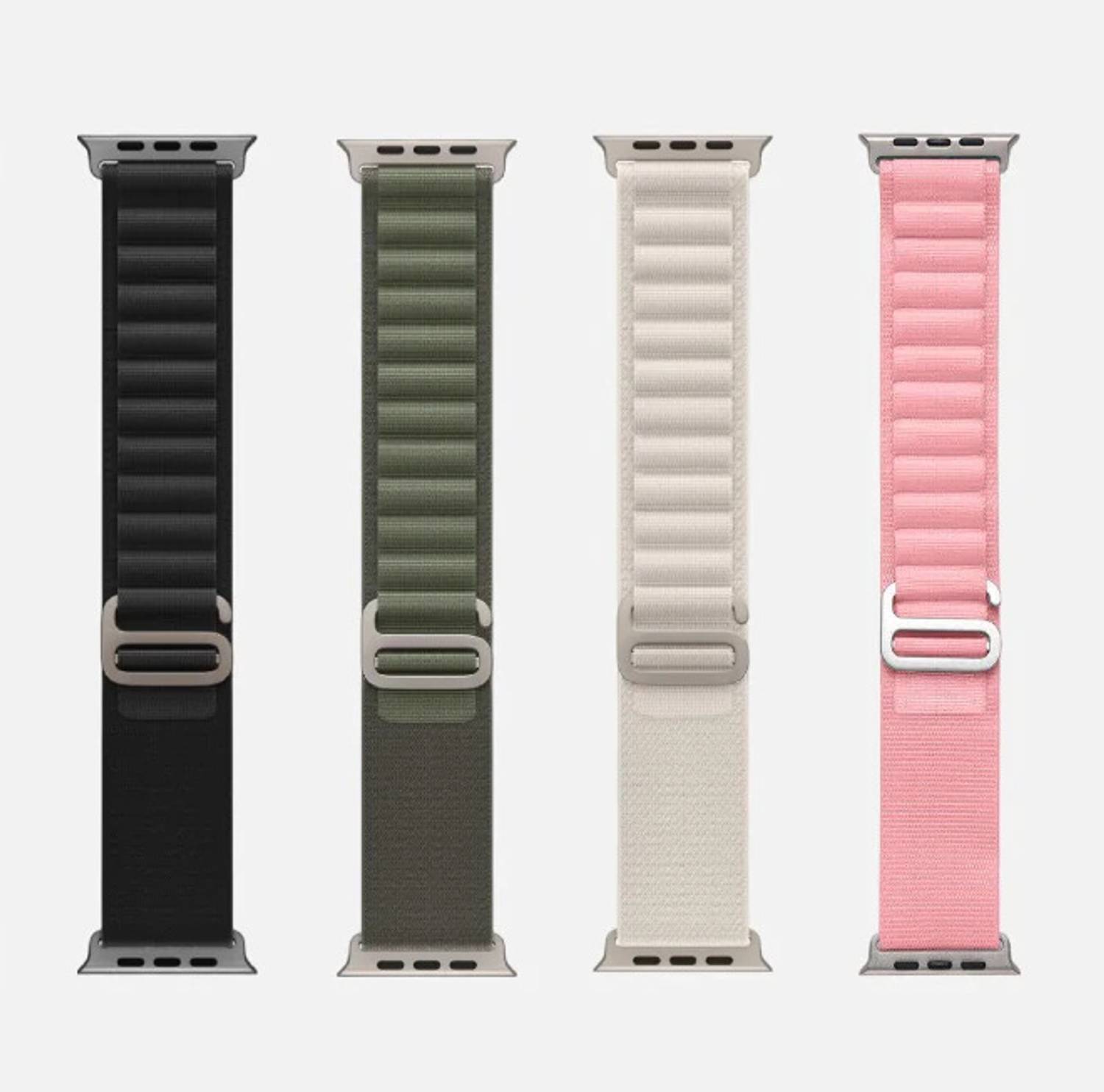 Geo SPORTS 2.5 inch Alpine Loop Nylon Bands/Straps Compatible with Watch 49mm 45mm 44mm 42mm Men & Women, Adjustable Strap with Metal G-Hook Premium White, Green, Pink and black color Strap for i Watch Ultra Series SE 8 7 6 5 4 3 2 1 (Only Alpine Loop Strap for i Watch, Watch NOT Included) Smart Watch Strap