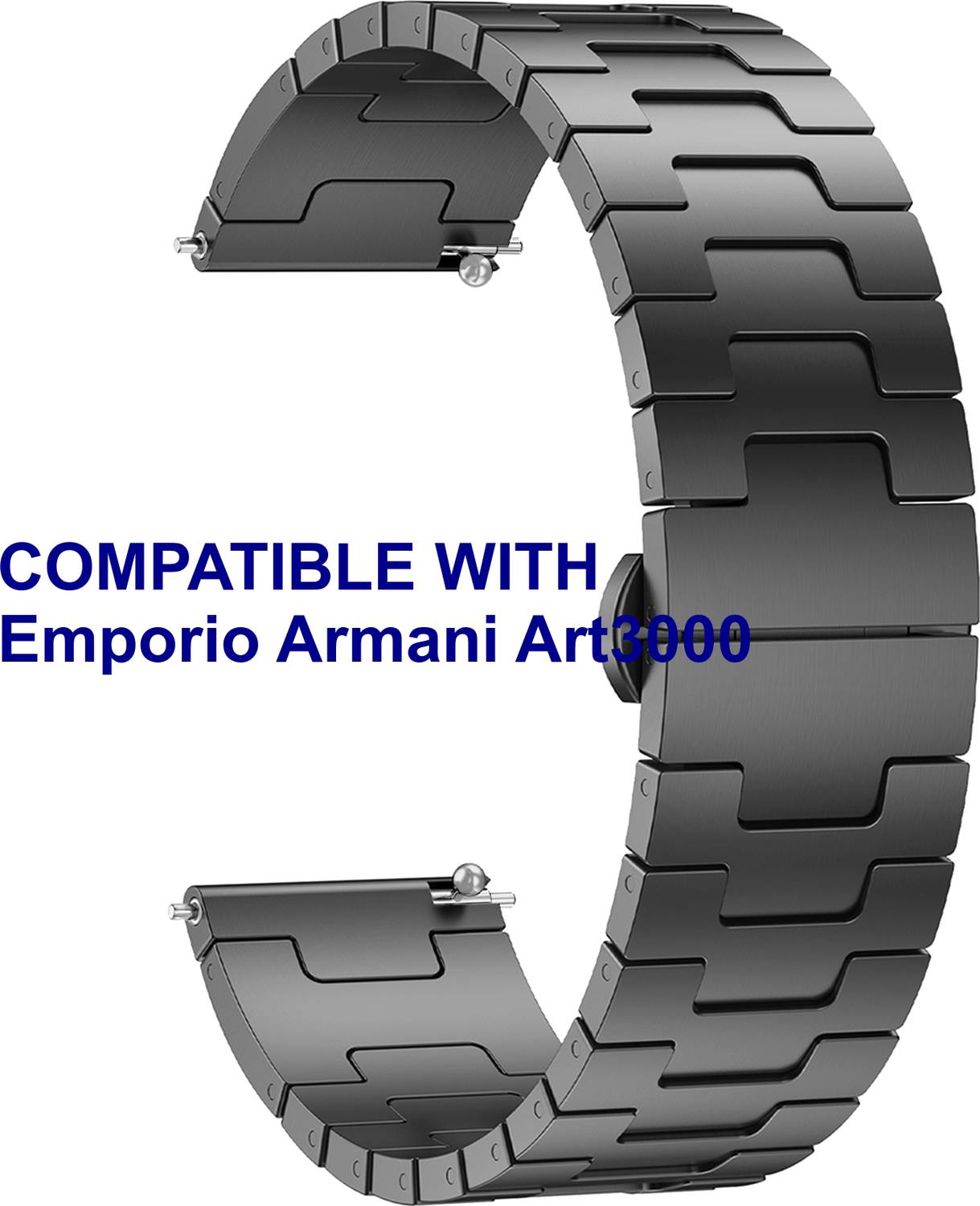 ACM WSM37Y20BK1037 Watch Strap Metal Steel 20mm for Emporio Armani Art3000 Smartwatch Black Smart Watch Strap