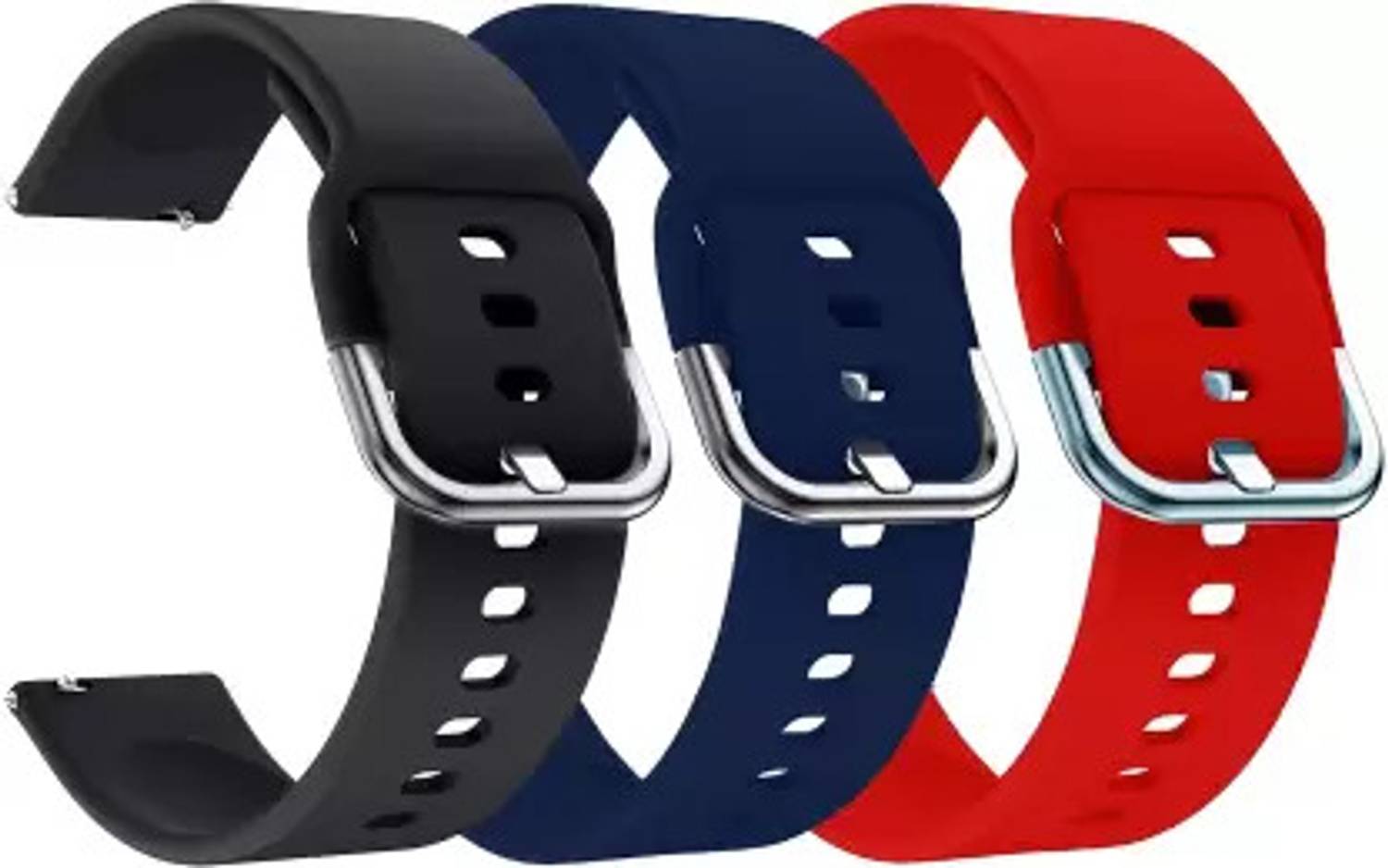 Cheetah 0.22 cm Pack of 3 Silicon Belt 22mm Strap with Metal Buckle for Realme Dizo (Multicolor) Smart Watch Strap