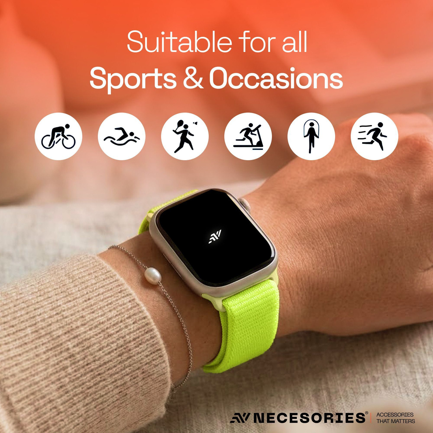 Image of NECESORIES 46 mm Velcro Sport Nylon band for iWatch 49mm /46mm (series 11 /10) /45mm /44mm series Smart Watch Strap