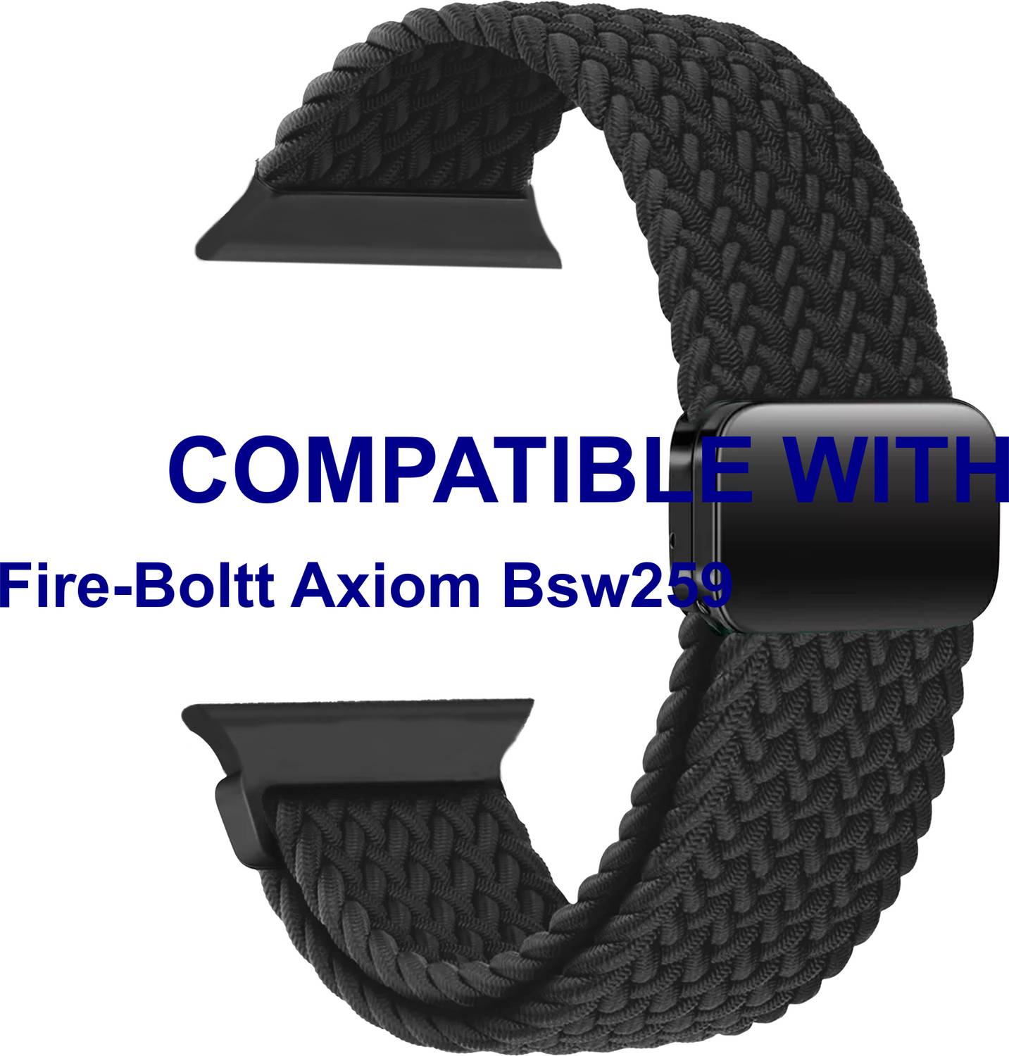 ACM WSM26N40BK1697 Sliding 44mm 49mm Watch Strap Woven Braided Magnetic for Fire-Boltt Axiom Bsw259 Smartwatch Black Smart Watch Strap