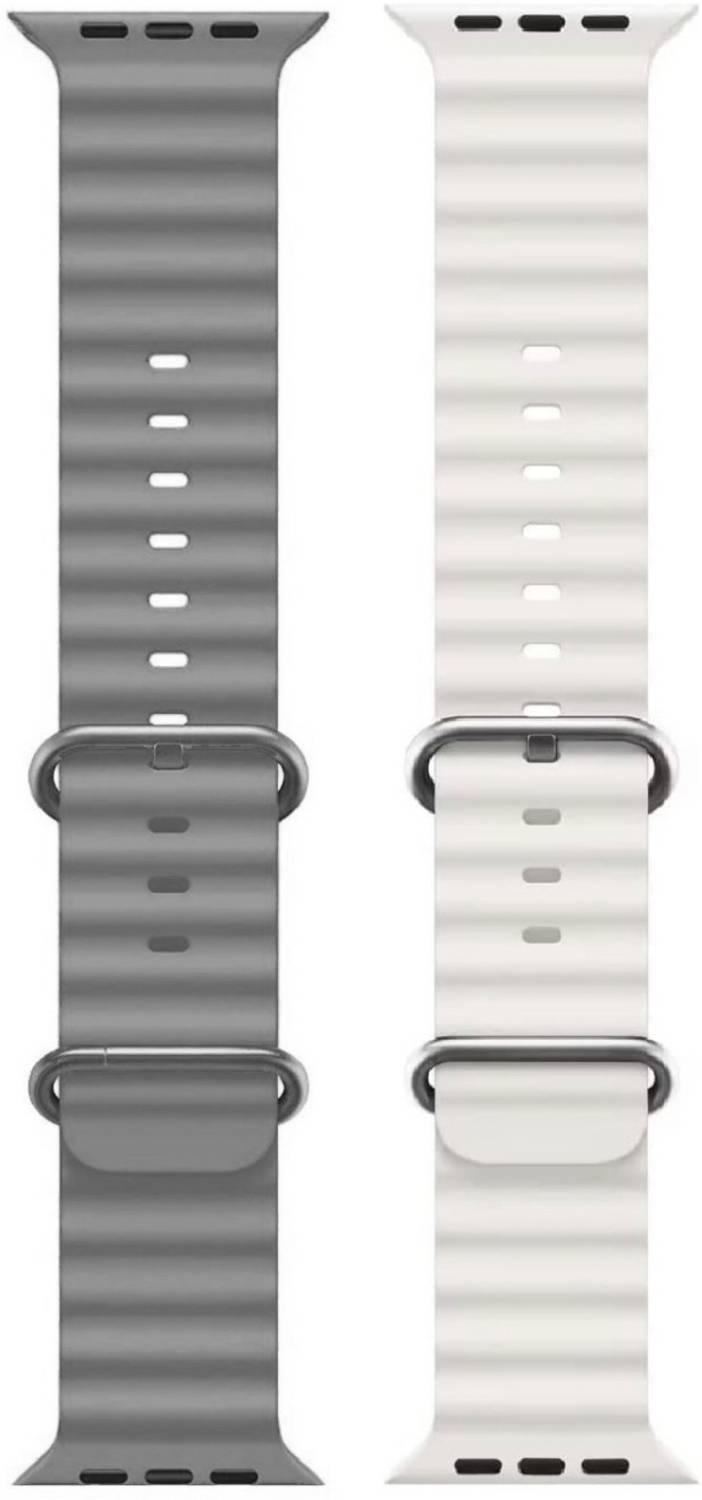Flipkart SmartBuy 2 cm Ocean Smart Watch Strap Belt for Ultra Watch 49 mm, Series 8 / 7 45 mm, Series 6 / 5 / 4 44 mm, Series 3 / 2 / 1 42 mm, T800 Ultra, Watch 8 Ultra, i8 Pro Max, W26, T800. Smart Watch Strap(Grey,White) Smart Watch Strap