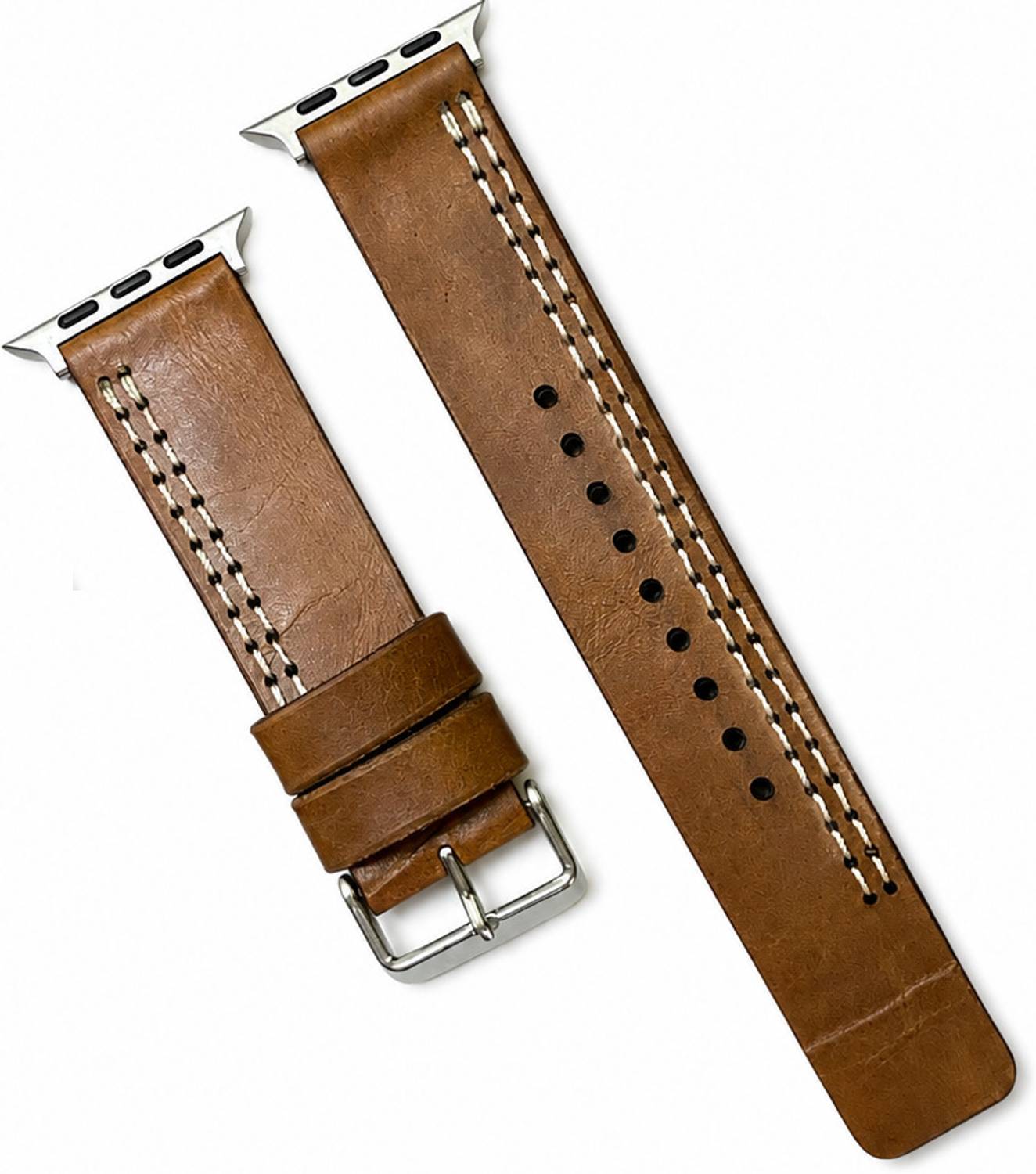 ZINOSKINS 22 mm Apple Watch Strap Tan Color Real Leather Parallel