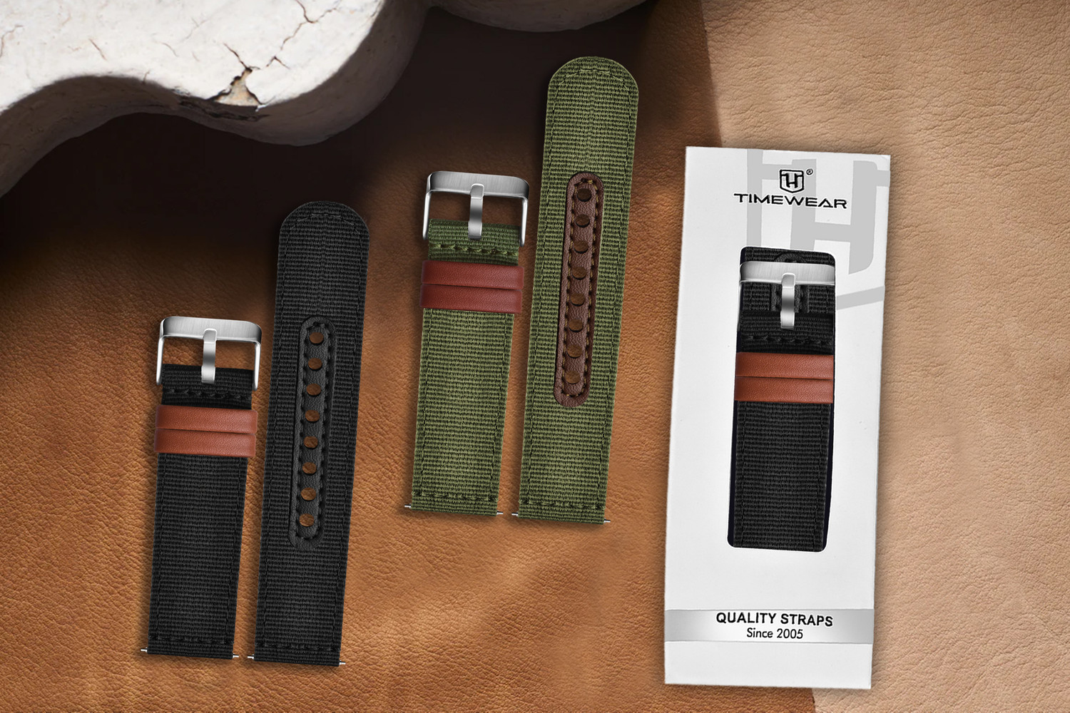 Image of TIMEWEAR Strap with Quick Release Pin Sidebar, Nylon Braided Sports, Compatible Lug width 22 mm Fabric Watch Strap