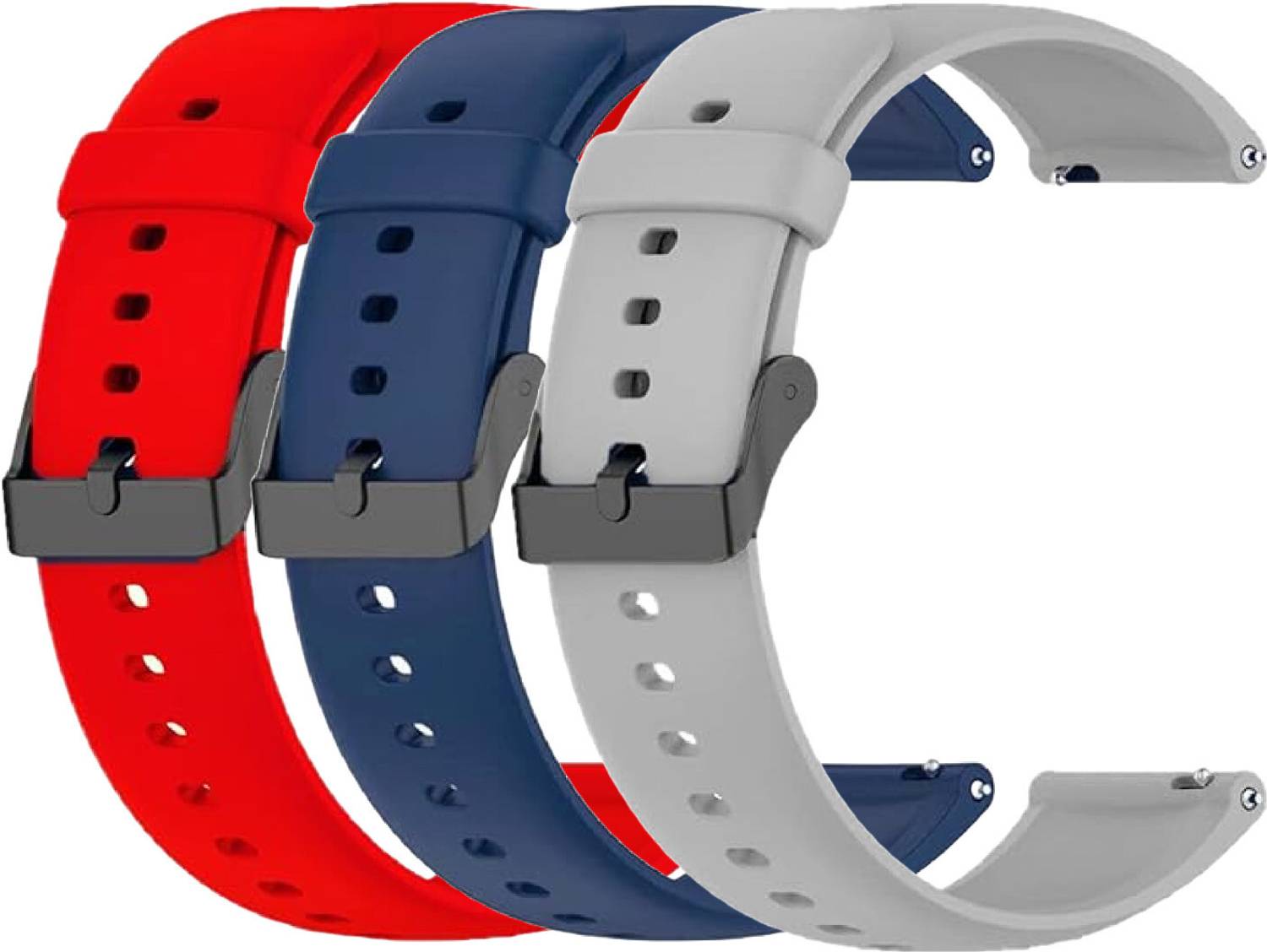 TRENDINGVIEW 2 cm 22mm Smart Watch Strap (Combo Pack of 3) Silicone Belt with Quick Release Pins | Adjustable Length Smart Watch Strap