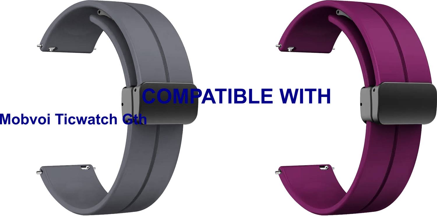 ACM WSM19G20GYPU2176 Pack of 2 Watch Strap Magnetic Clasp 20mm for Mobvoi Ticwatch Gth Smartwatch (Grey/Purple) Smart Watch Strap