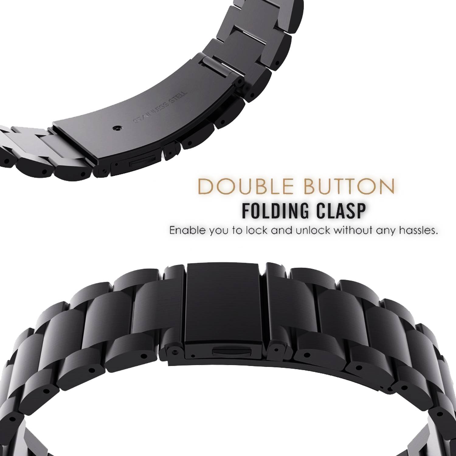 ACM Metal Watch Strap for Noise Colorfit Qube 2 Black - Image 4