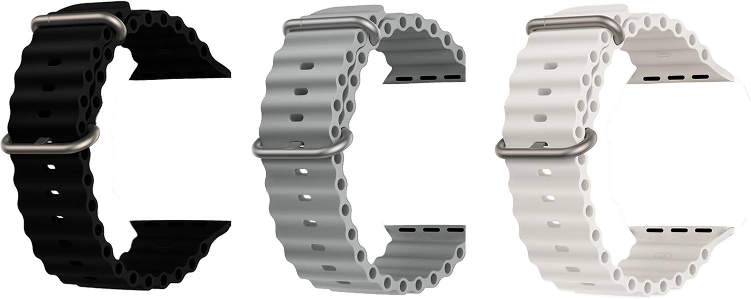 Priavy Ocean Smart Watch Strap Belt for Ultra Watch 49 mm, Series 8 / 7 45 mm, Series 6 / 5 / 4 44 mm, Series 3 42 mm, T800 Ultra, Watch 8 Ultra, i8 Pro Max, W26, T800. Smart Watch Strap(Black, Grey, White ) Smart Watch Strap