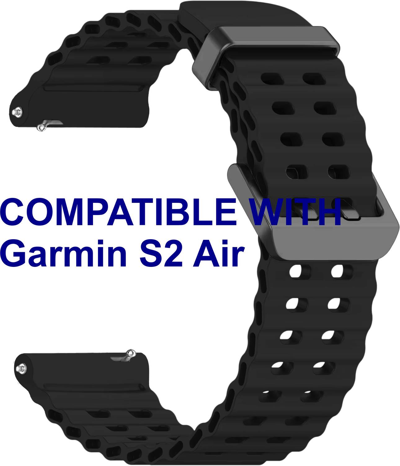 ACM WSM40B20BK1075 Watch Strap Silicone Sports 20mm for Garmin S2 Air Smartwatch Black Smart Watch Strap