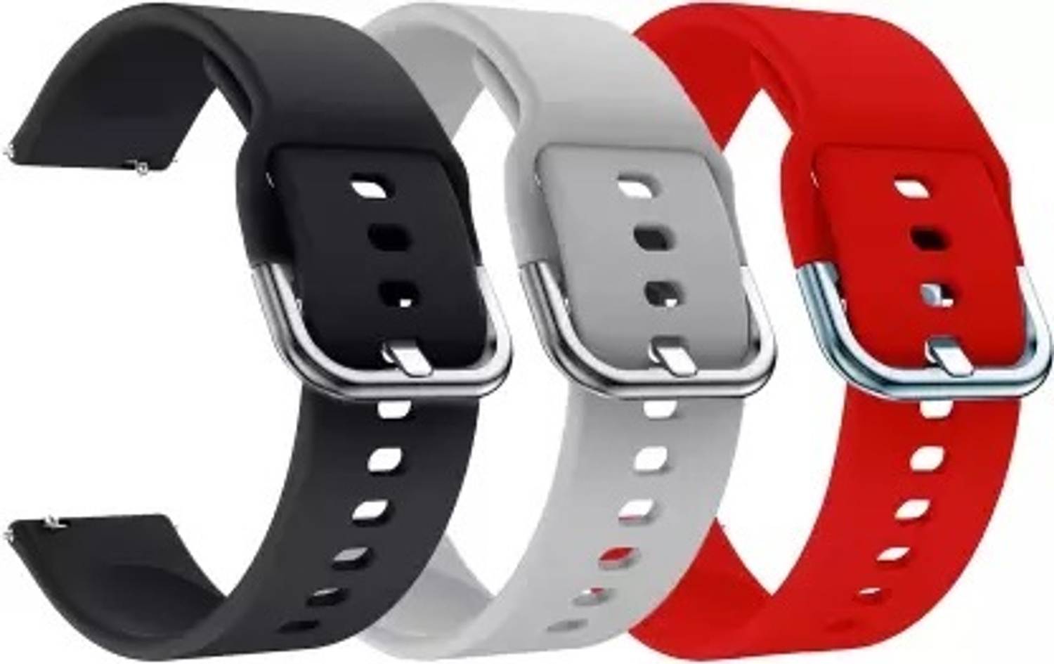 Cheetah 0.22 cm Pack of 3 Silicon Belt 22mm Strap with Metal Buckle for Realme Dizo (Multicolor) Smart Watch Strap