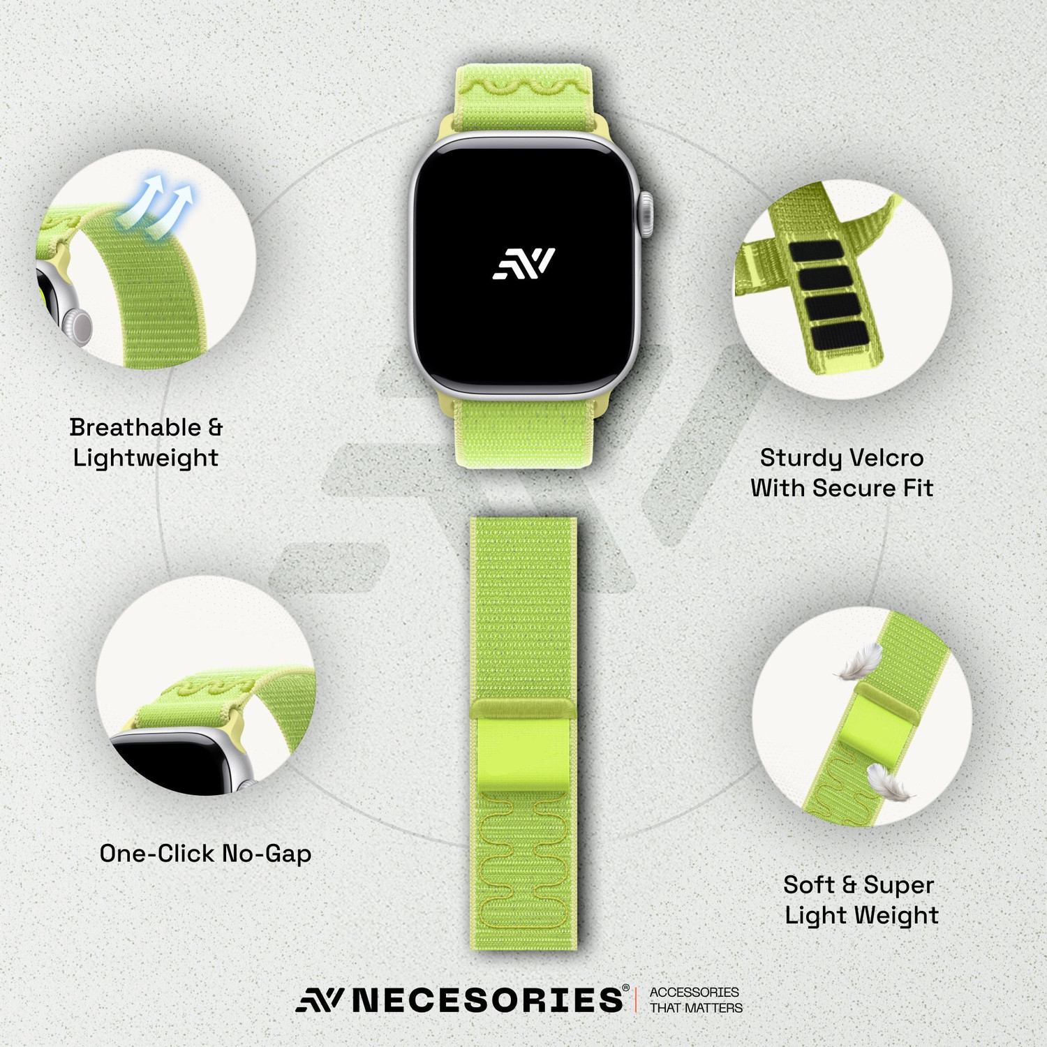 Image of NECESORIES 46 mm Velcro Sport Nylon band for iWatch 49mm /46mm (series 11 /10) /45mm /44mm series Smart Watch Strap