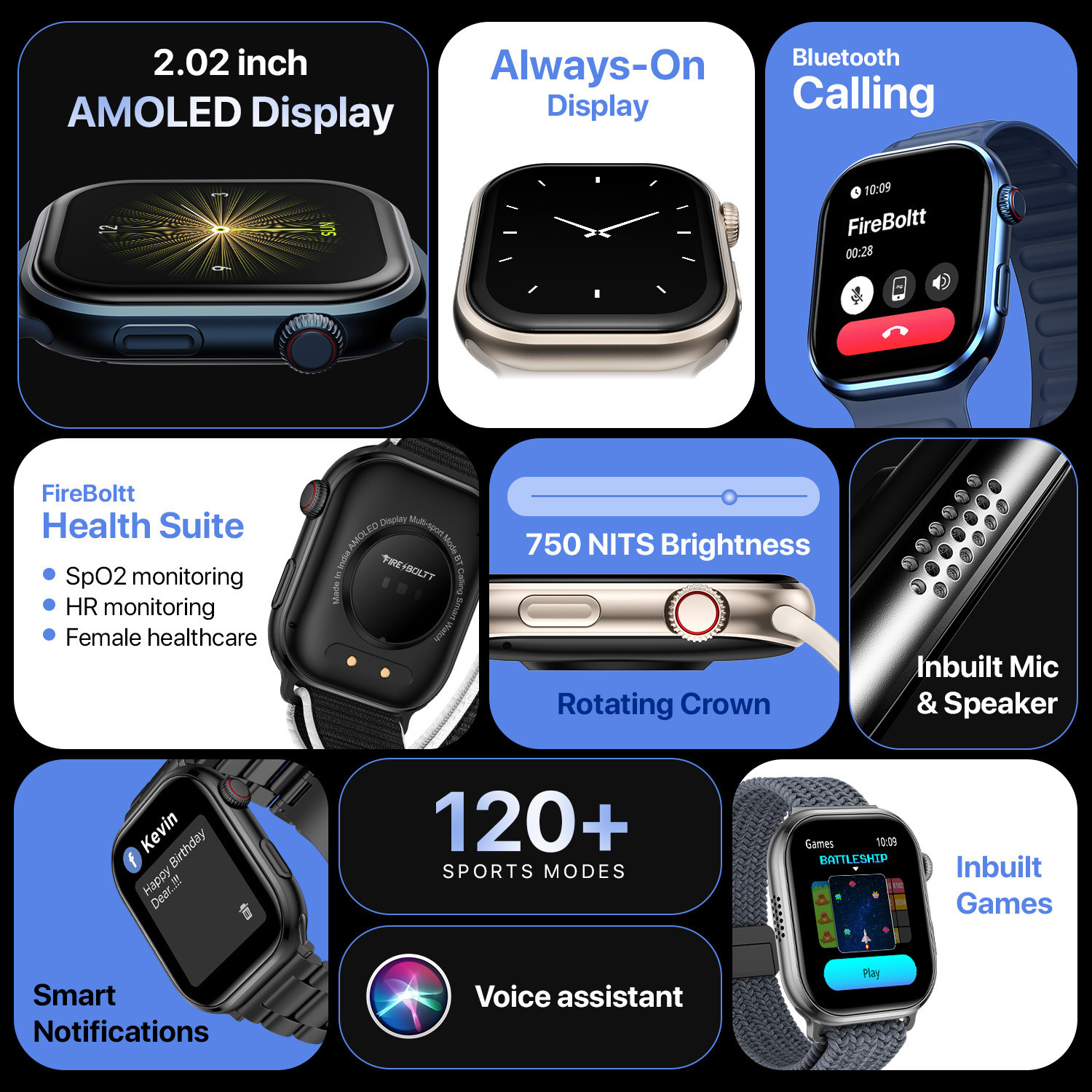 Image of Fire-Boltt Brillia Pro 51.3mm (2.02) Largest AMOLED Display, Bluetooth Calling,Premium Look Smartwatch