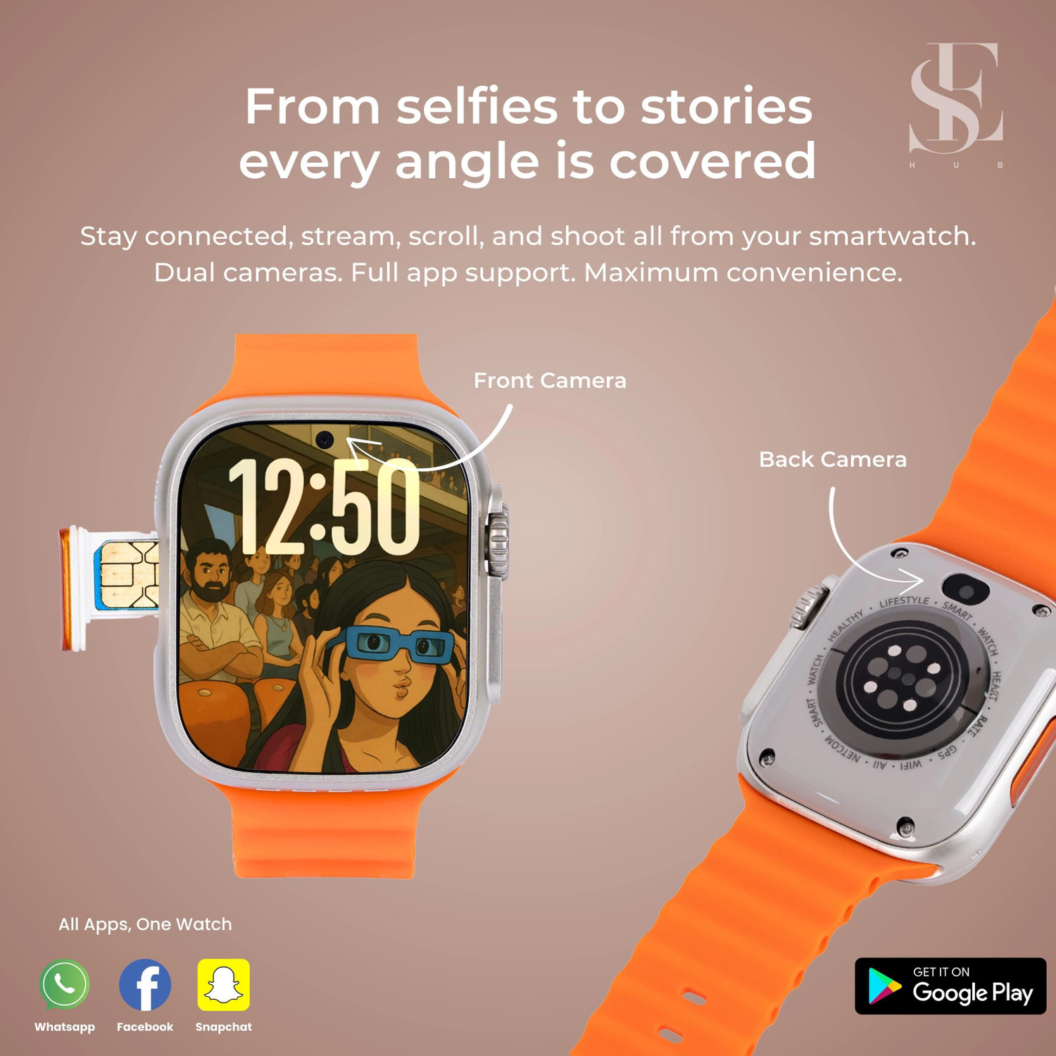 Image of SEHUB Ultra S9 5G Smartwatch with Dual Camera, Video Call, Android OS, SIM Slot Smartwatch