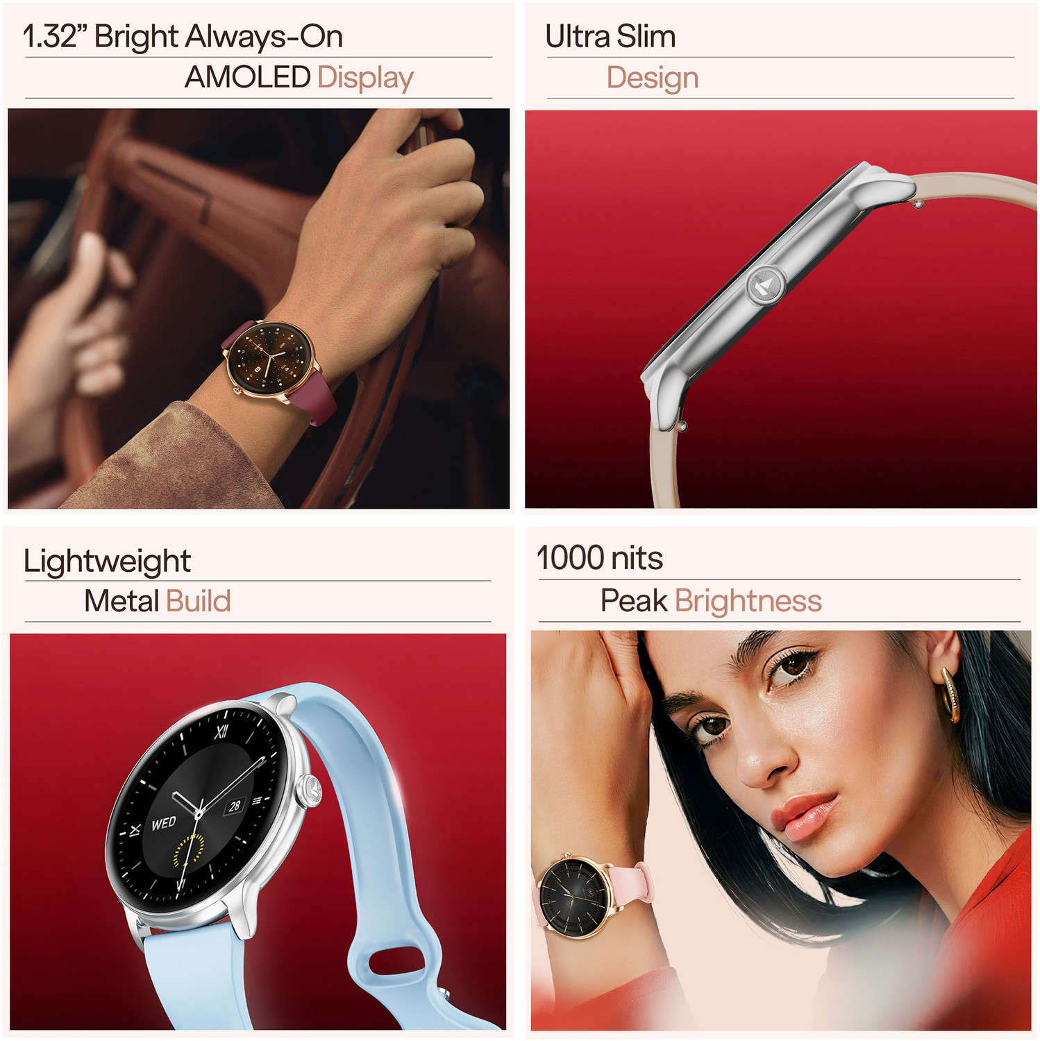 Image of boAt Chrome Iris Ultra-Sleek Metal Body,1.32 AMOLED,1000 Nits,Female Cycle Tracking Smartwatch