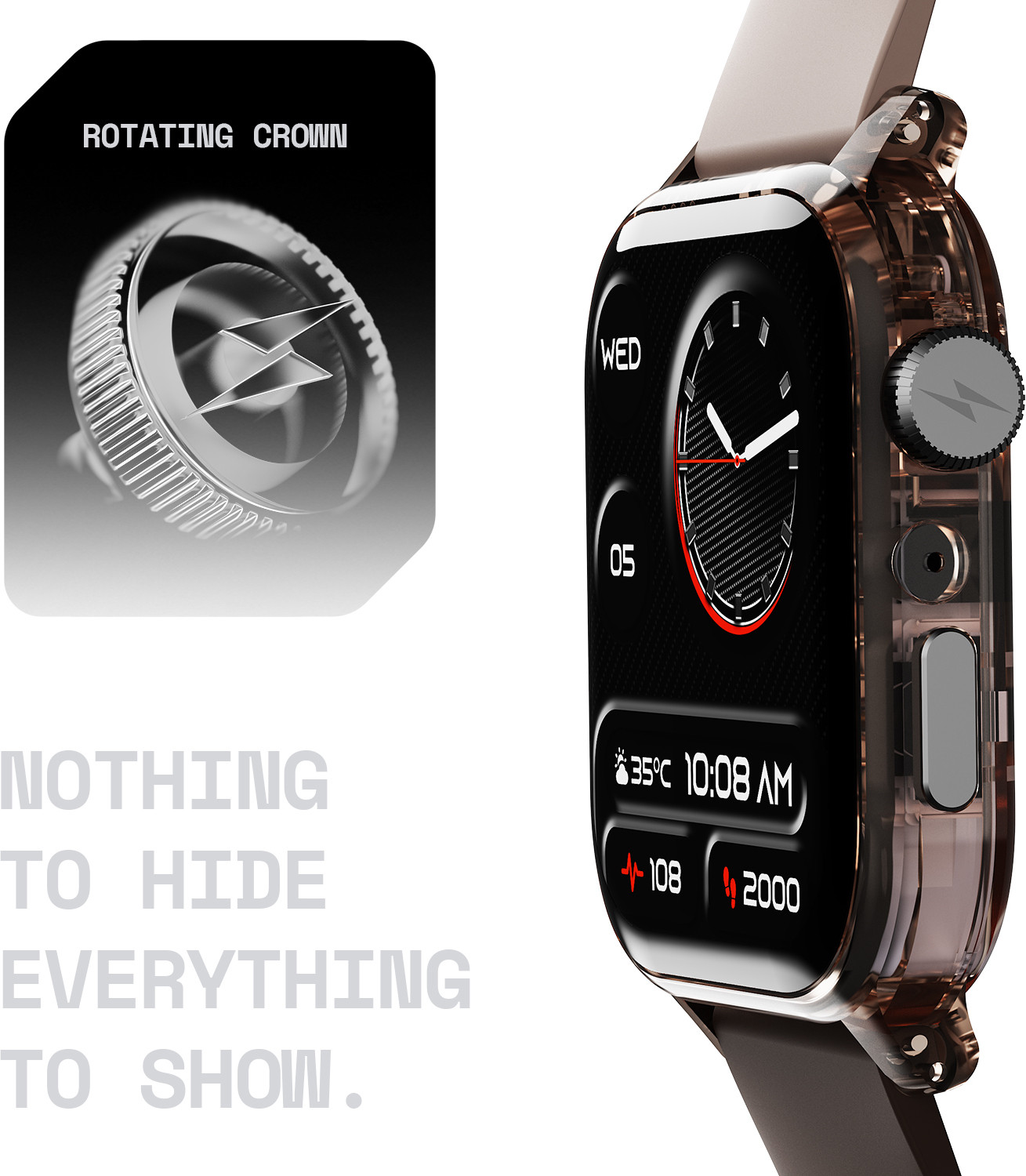 Image of Fire-Boltt Rise Phantom 1.85 Display Transparent Clear Body Design Rotating Button BT Call Smartwatch