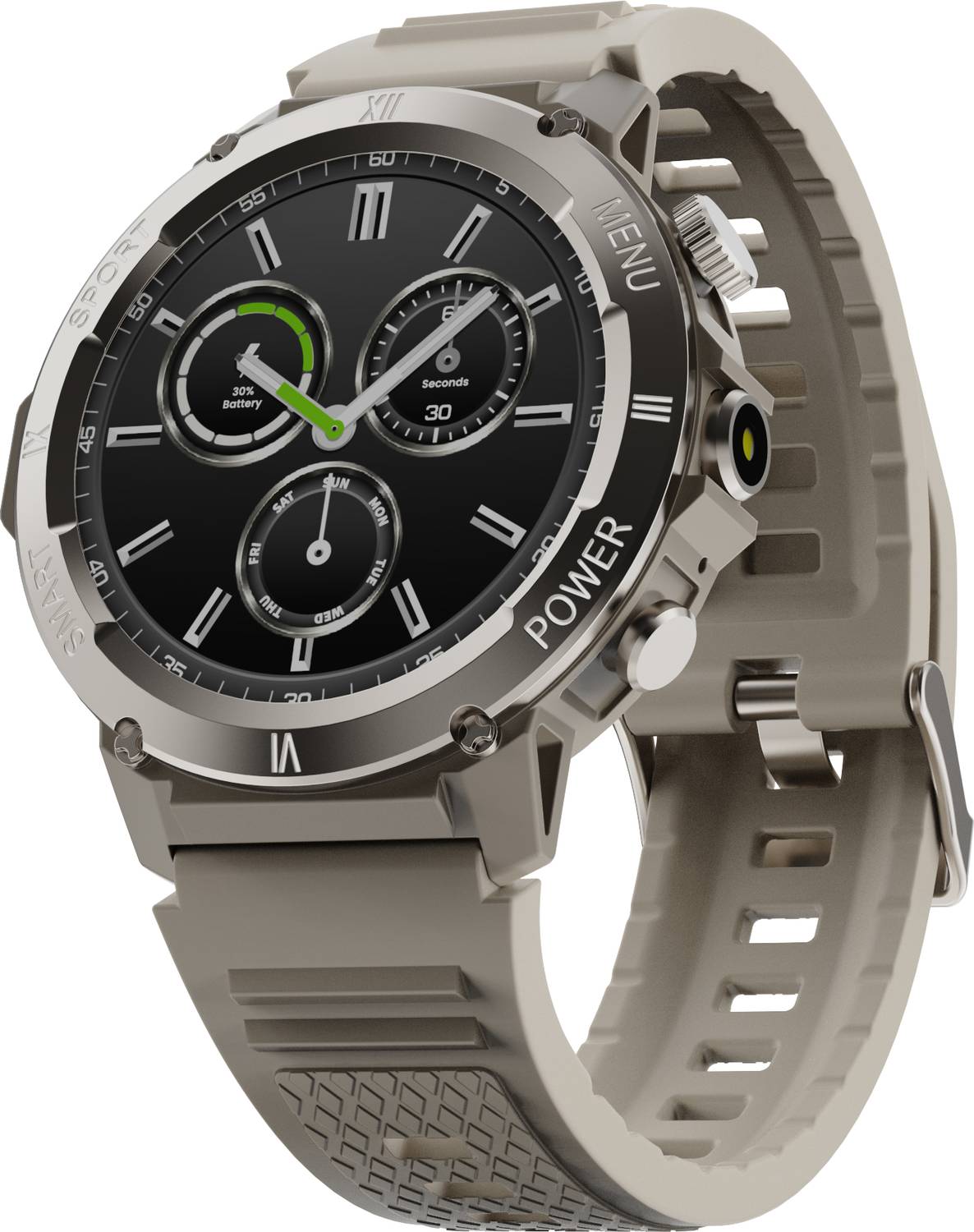 GOBOULT Tuff Hawk 1.39" HD Display, Working Crown , Quick Access Torch Smartwatch