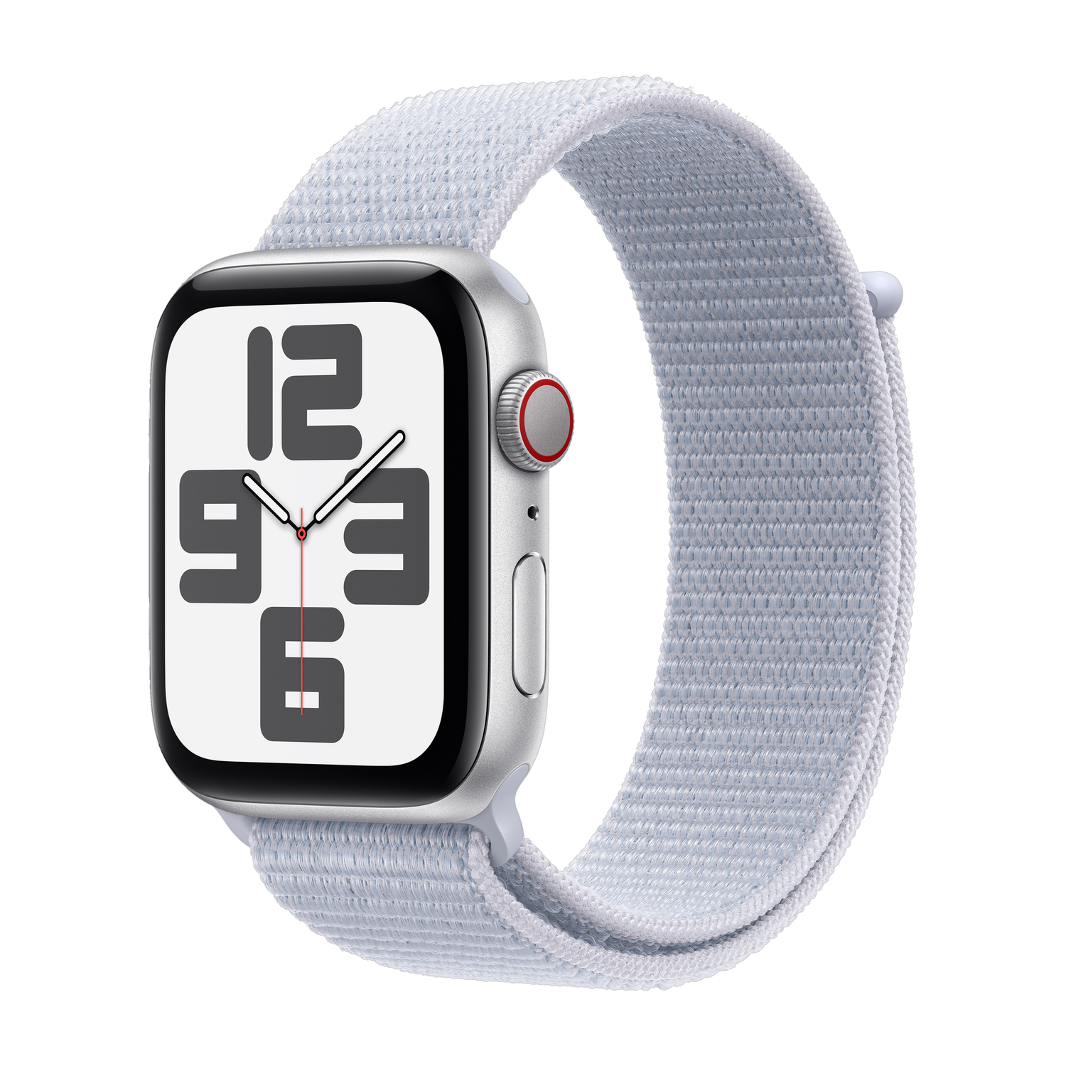 Image of Apple Watch SE GPS + Cellular 44mm Silver Aluminium with Blue Cloud Sport Loop