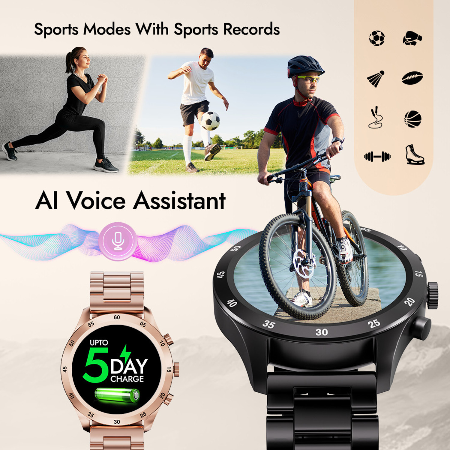 Image of Fastrack Magnus FX2-1.32''UltraVU Display|Metal Design|SS Strap|SOS|AI Voice Assistant Smartwatch