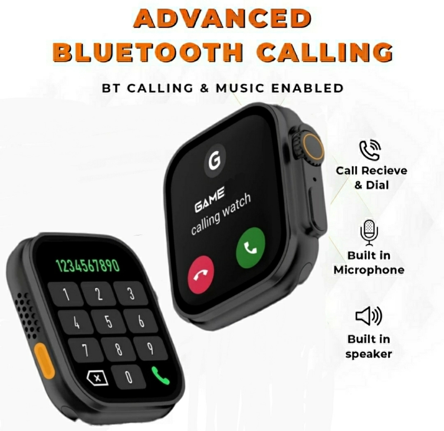 Image of GWE BSU8 HiwatchPro Bluetooth Call, In-built 1-Game & Calculator, Waterproof Mens Smartwatch
