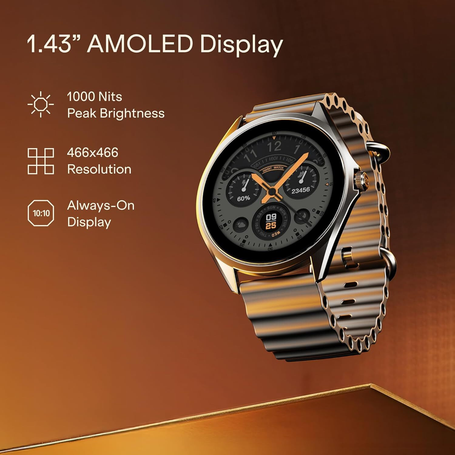 Image of boAt Ultima Aeris 1.43 inchAMOLED, 1000 nits,Slim 8mm Metal Body, Auto HR&SpO2 Monitoring Smartwatch