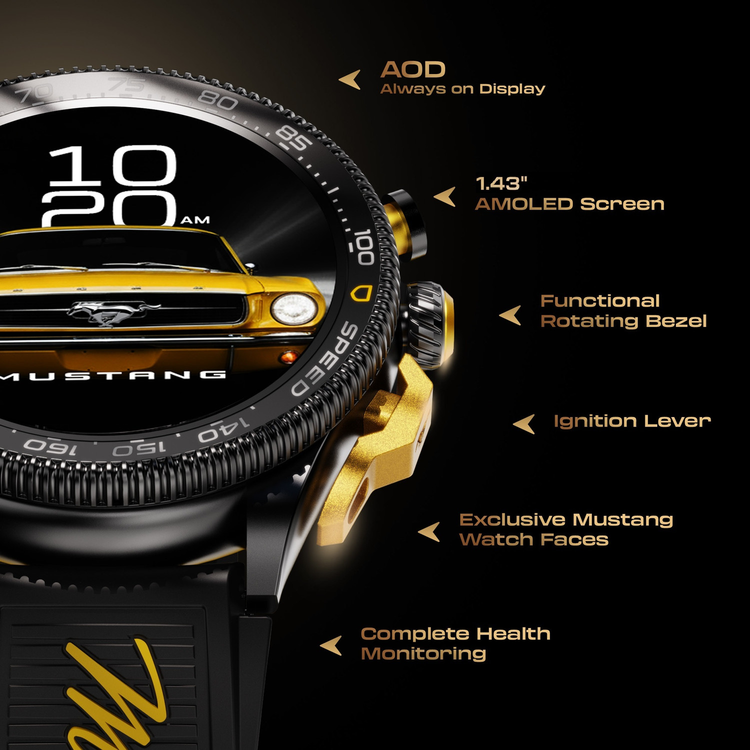 Image of GOBOULT Mustang Stallion 1.43 inch AMOLED Display, Functional Bezel, 700 Nits Brightness Smartwatch