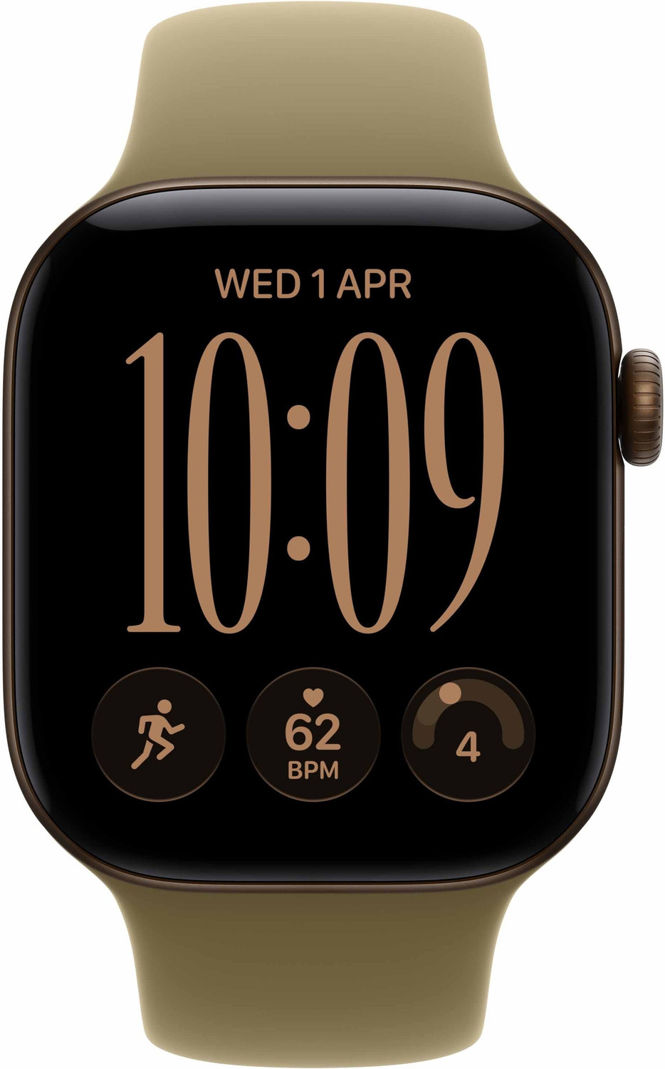 Image of Apple Watch Series 12 GPS 42mm Dark Bronze Aluminium Case with Olive Sport Band - S /M