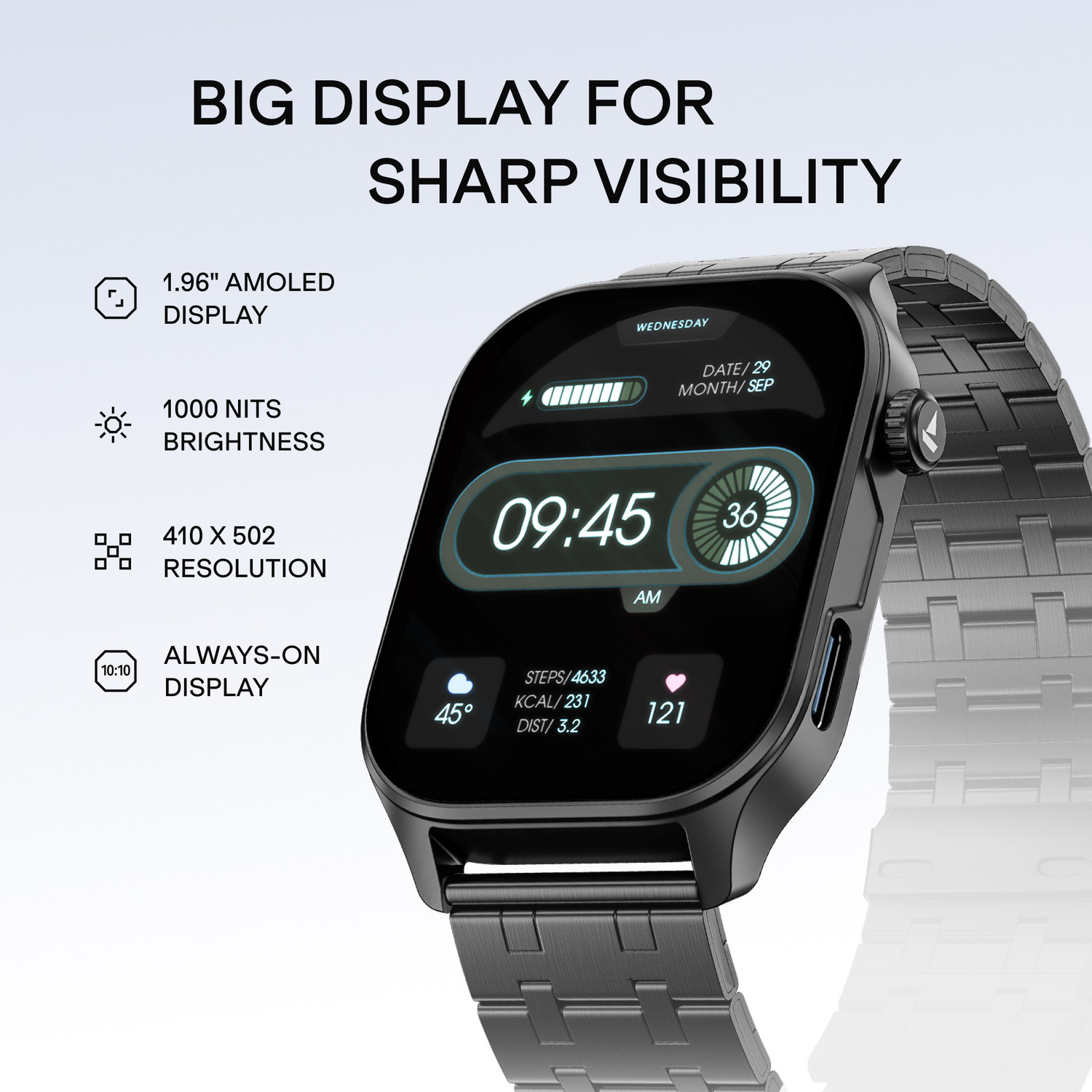 Image of boAt Ultima Vogue 2, Type-C , 1.96 inch AMOLED Display, 1000 nits, Metal body. Smartwatch