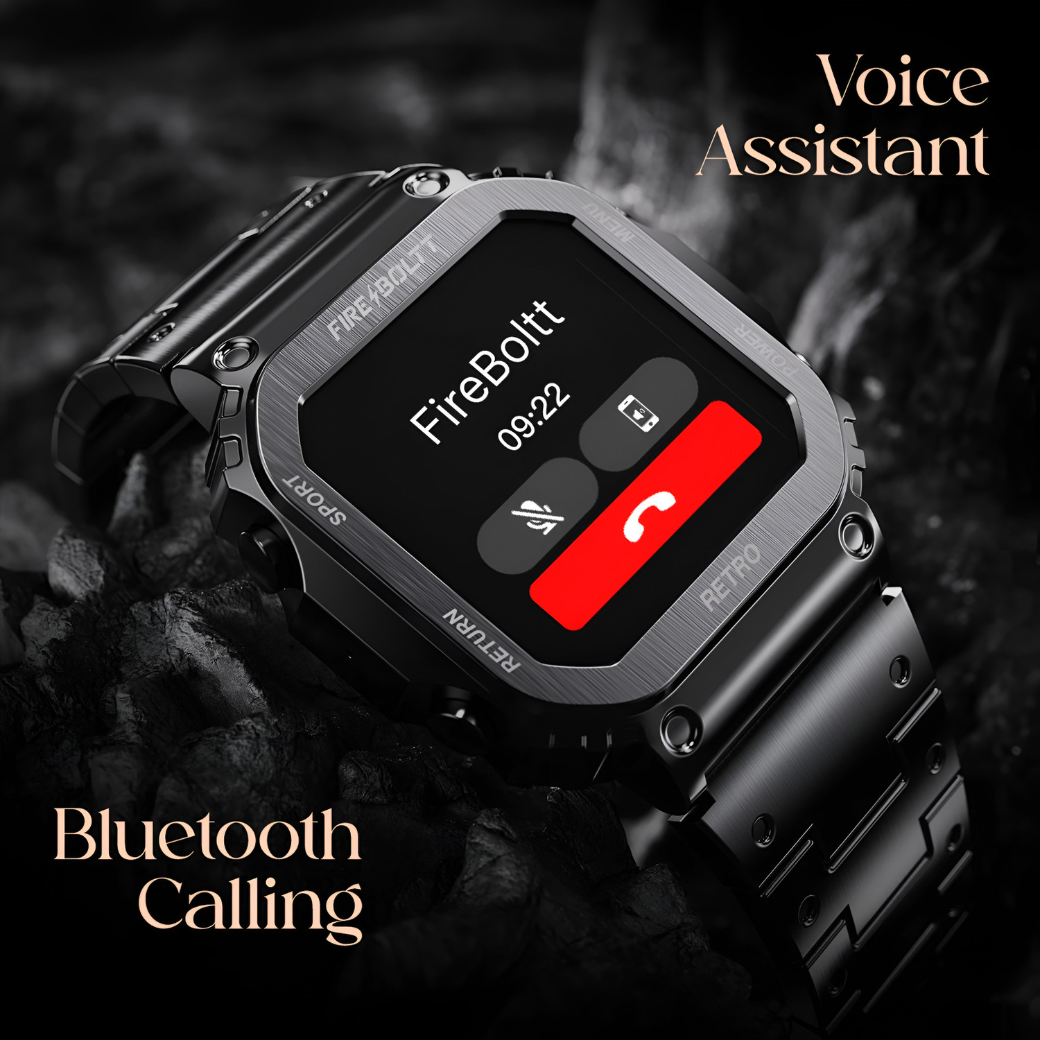Image of fire boltt Retro 39.1mm (1.54) Display, Bluetooth call, Voice Assistance, Steel Straps Smartwatch