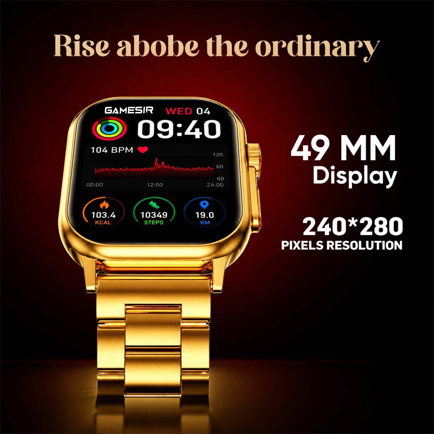 Image of GameSir S9 Ultra Smartwatch with Fitness Tracking & Long Battery Life Smartwatch (Gold Strap, Free Size)