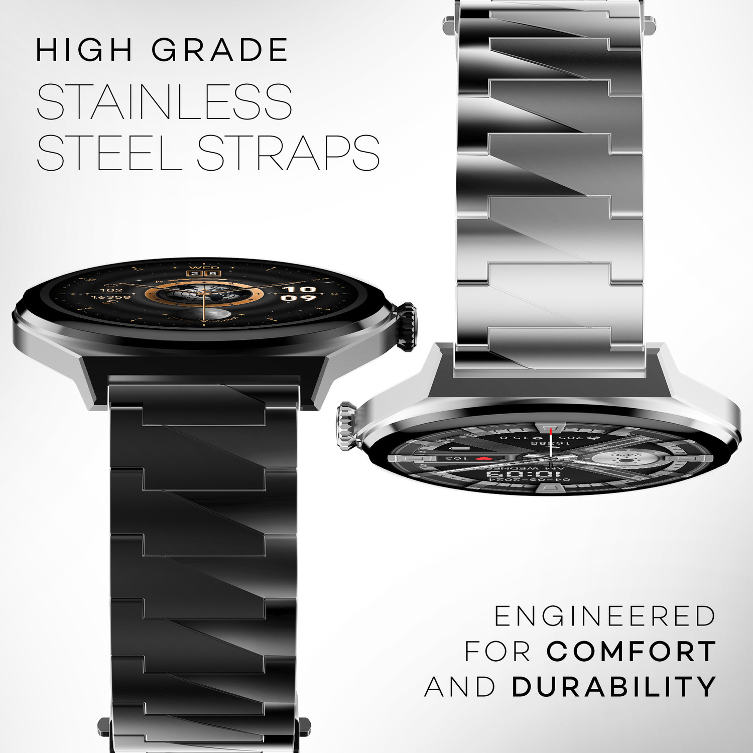 Image of Pebble Royale Steel Luxury Edition, Ultra Slim, 1.43 inch Amoled, AOD, Stainless Steel Smartwatch