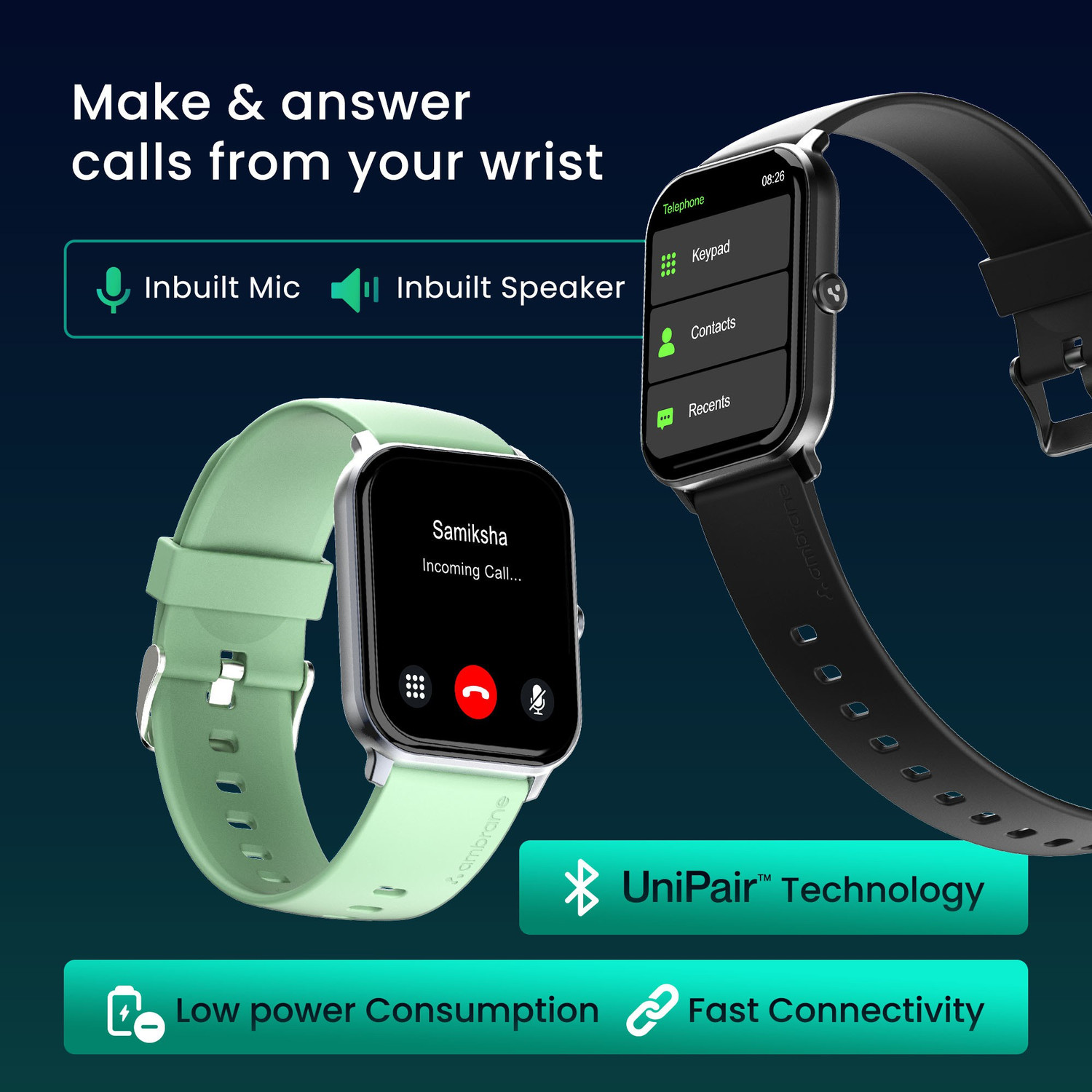 Image of Ambrane Wise Glaze with 1.78 inch Amoled display, BT Calling,SPO2 , Heart Rate Monitor Smartwatch