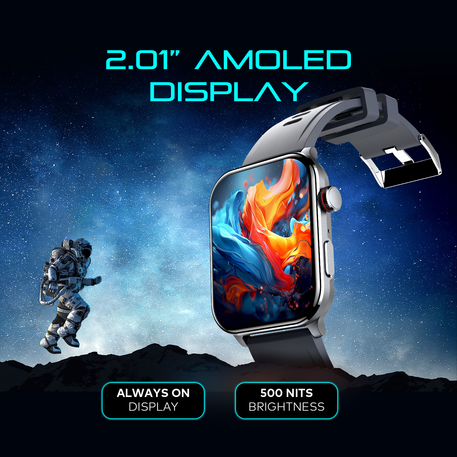 Image of itel Icon 3 Single chip BT Calling, 2.01 inch AMOLED, 500 Nits & 24Hr Health Monitor Smartwatch