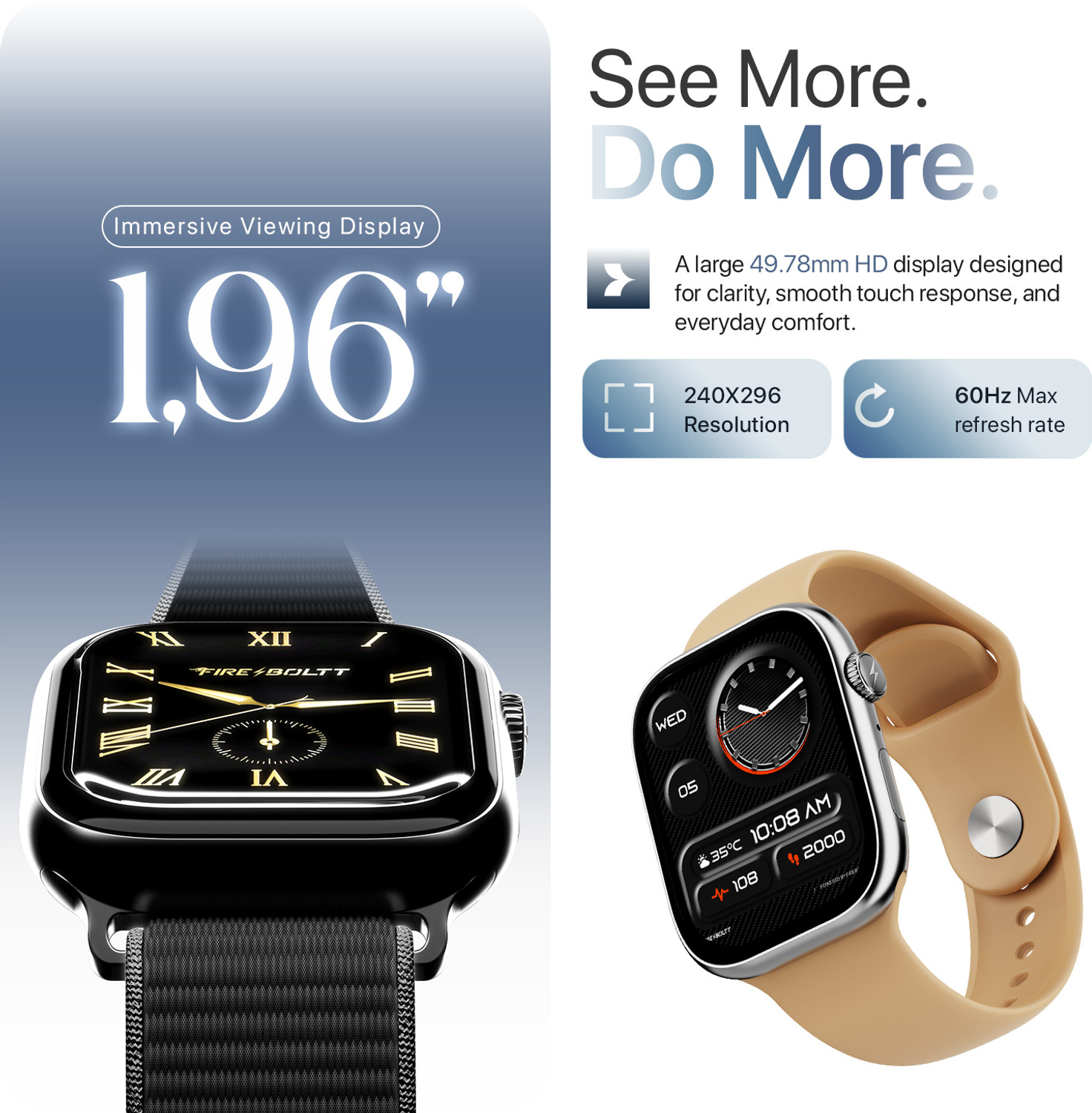 Image of Fire-Boltt Rise X 2.01 HD Display, Wireless Charging, Rotating Crown, Bluetooth Call Smartwatch