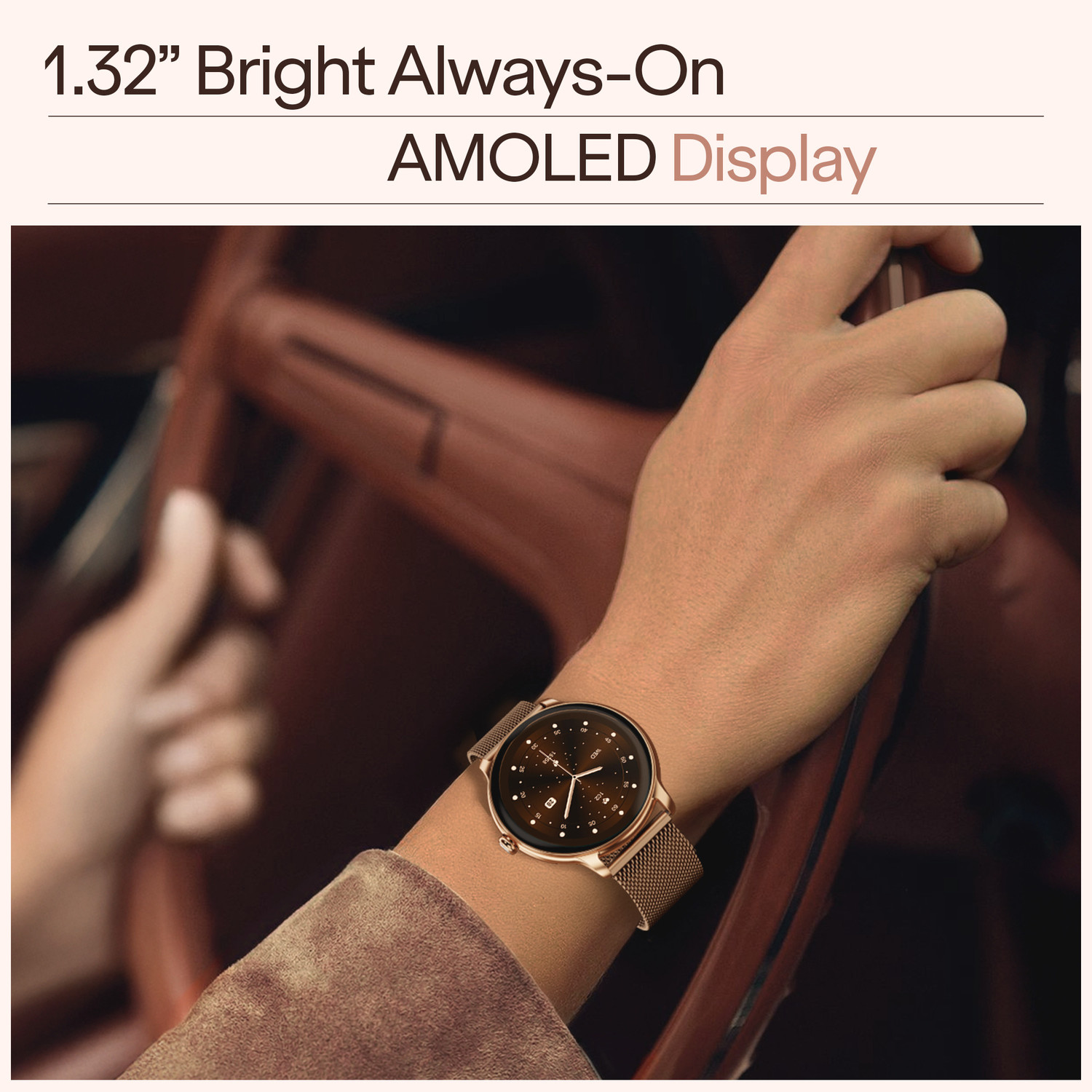 Image of boAt Chrome Iris Ultra-Sleek Metal Body,1.32 AMOLED,1000 Nits,Female Cycle Tracking Smartwatch