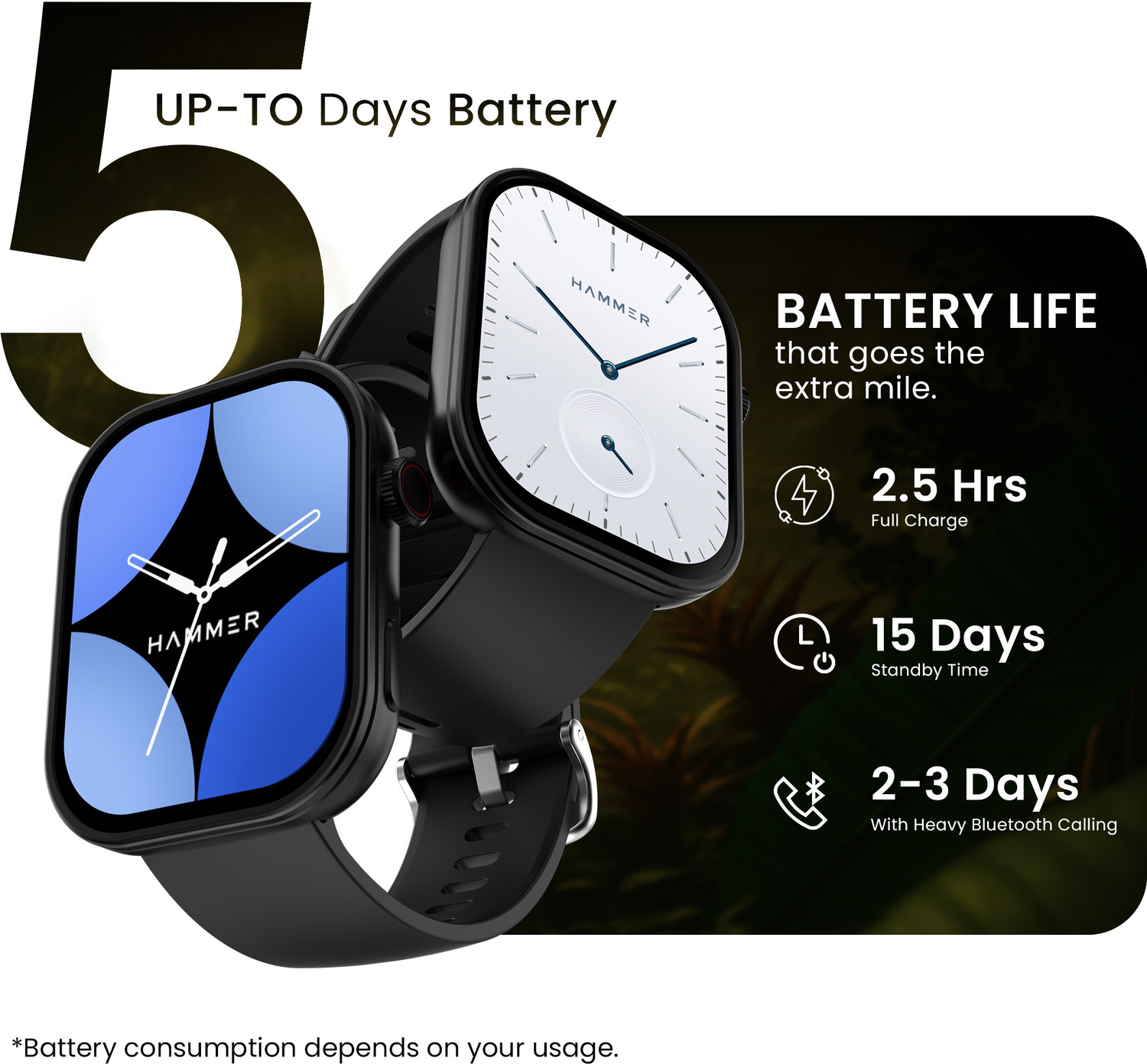 Image of Hammer Tussle 2.01 inch HD Display Advanced BT Calling|Voice Assistant|In-Built Games Smartwatch