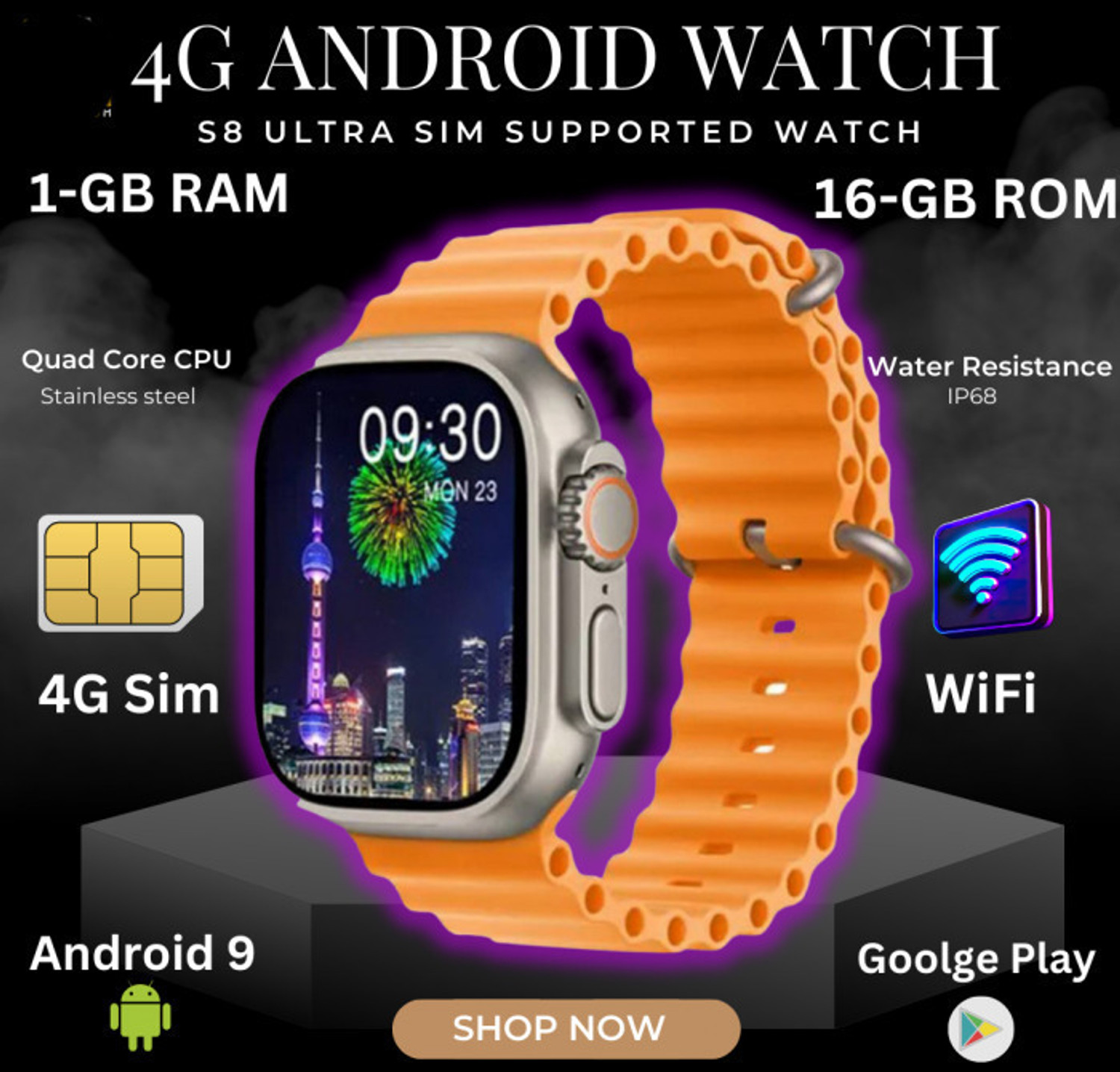 Image of Cubonic S8 Ultra Smart Watch with 4G SIM Card App Store Working Smartwatch