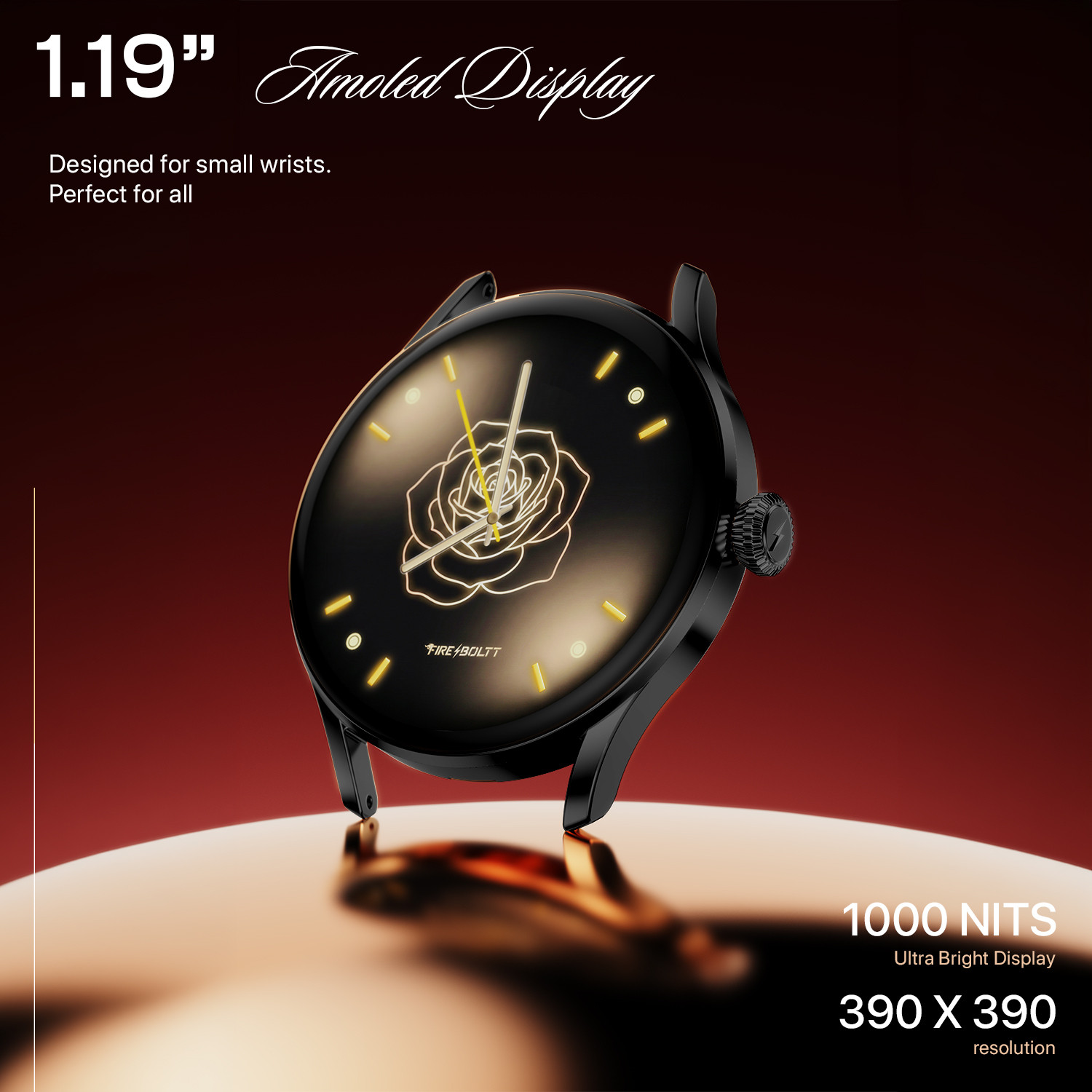 Image of Fire-Boltt Glitz 1.19 AMOLED Display, Rotating Crown, 1000 Nits, BT Call, Metal Body Women Smartwatch