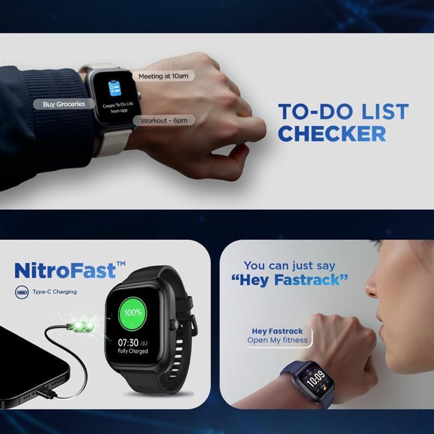 Image of Fastrack VOX Plus 1.85 inch Ultra VU Display,Offline Voice Commands,To Do List,24 /7 HRM,IP68 Smartwatch