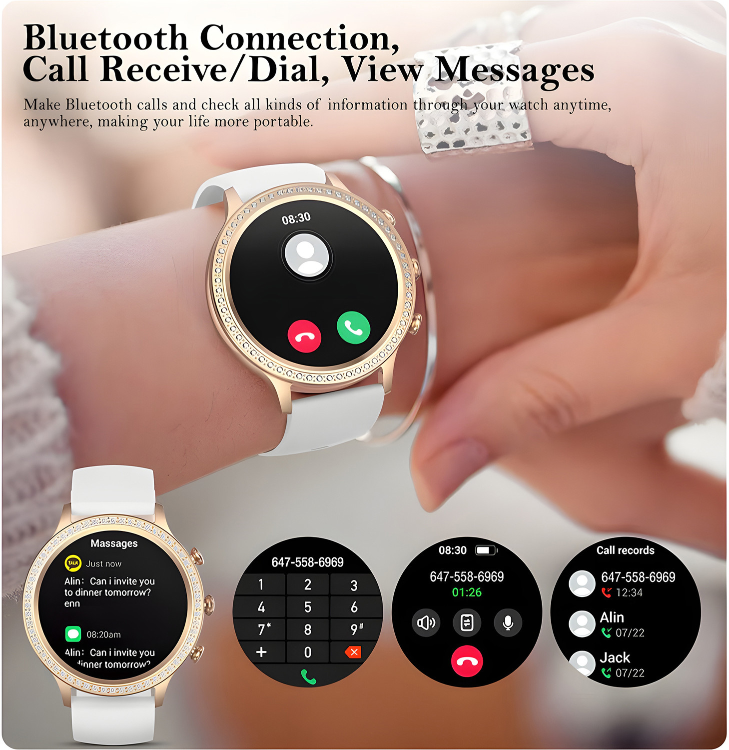 Image of WTG PF9 Series 1.39 inch AMOLED Display Music & Fitness BT Calling Luxury Design girls Smartwatch