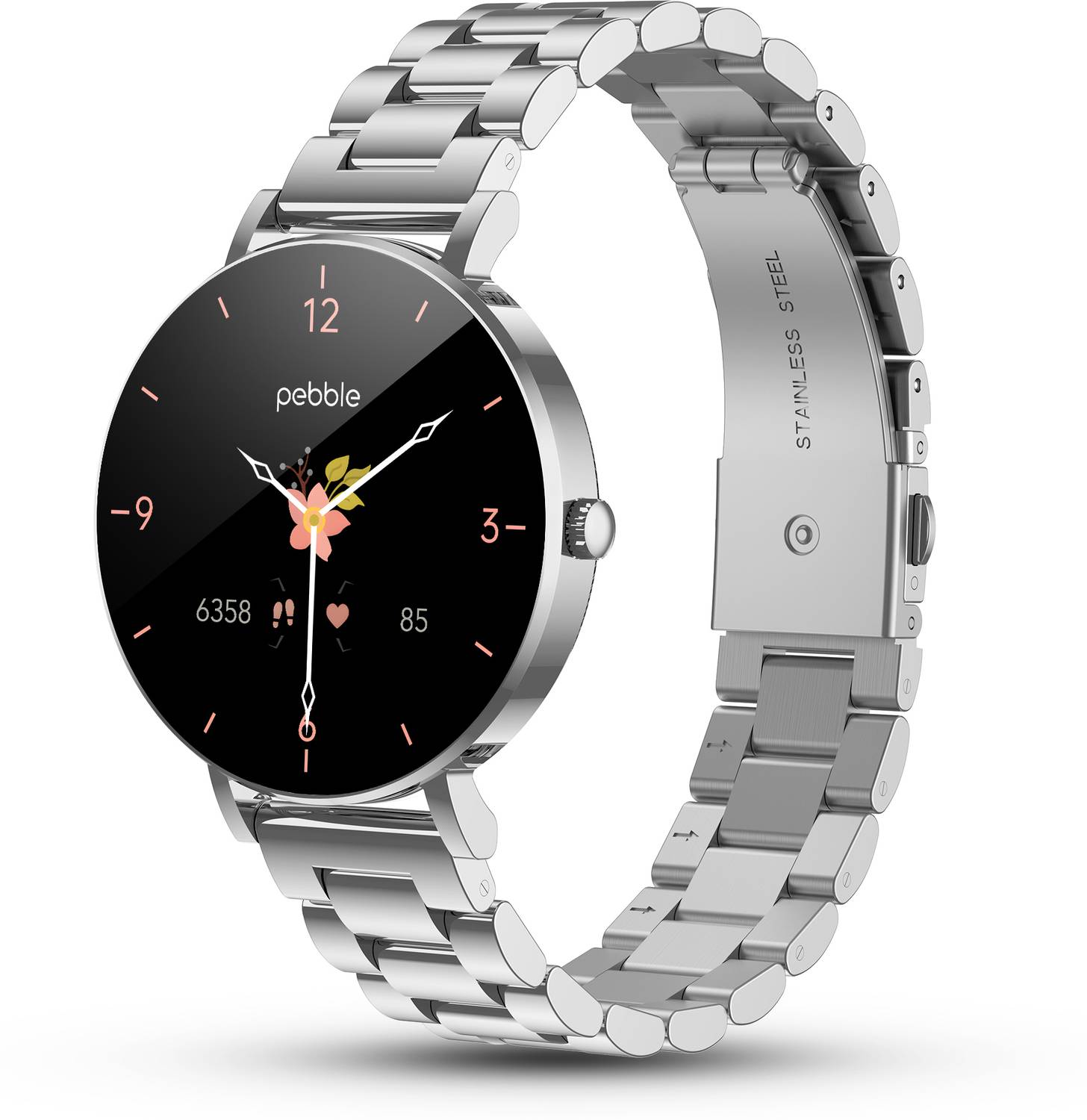 Pebble EVE 1.19'' AMOLED BT Calling, SS Strap, 700 Nits Display,