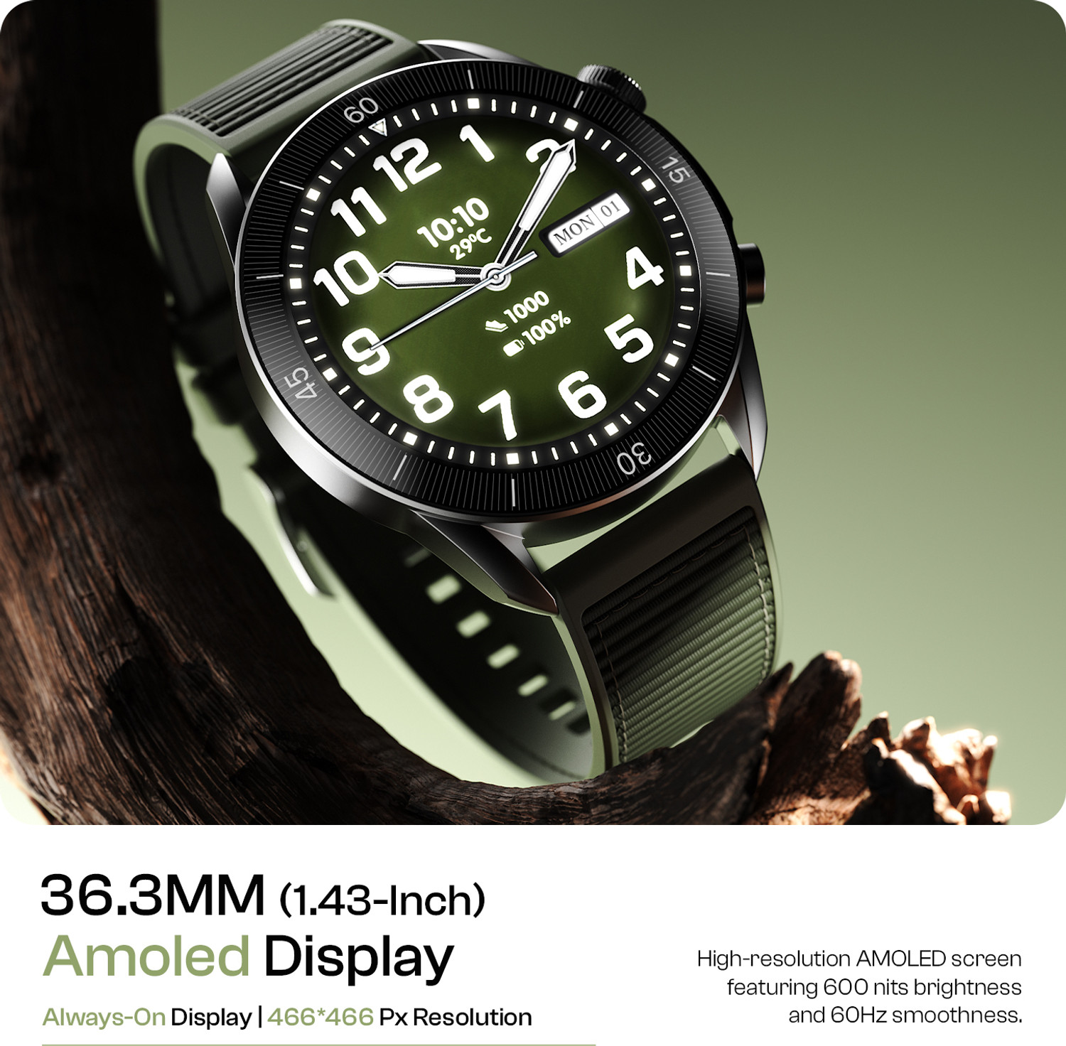 Image of Fire-Boltt Legacy Force 1.43 inch AMOLED Nylon Fluoroelastomer Hybrid Strap Rotating Crown Smartwatch