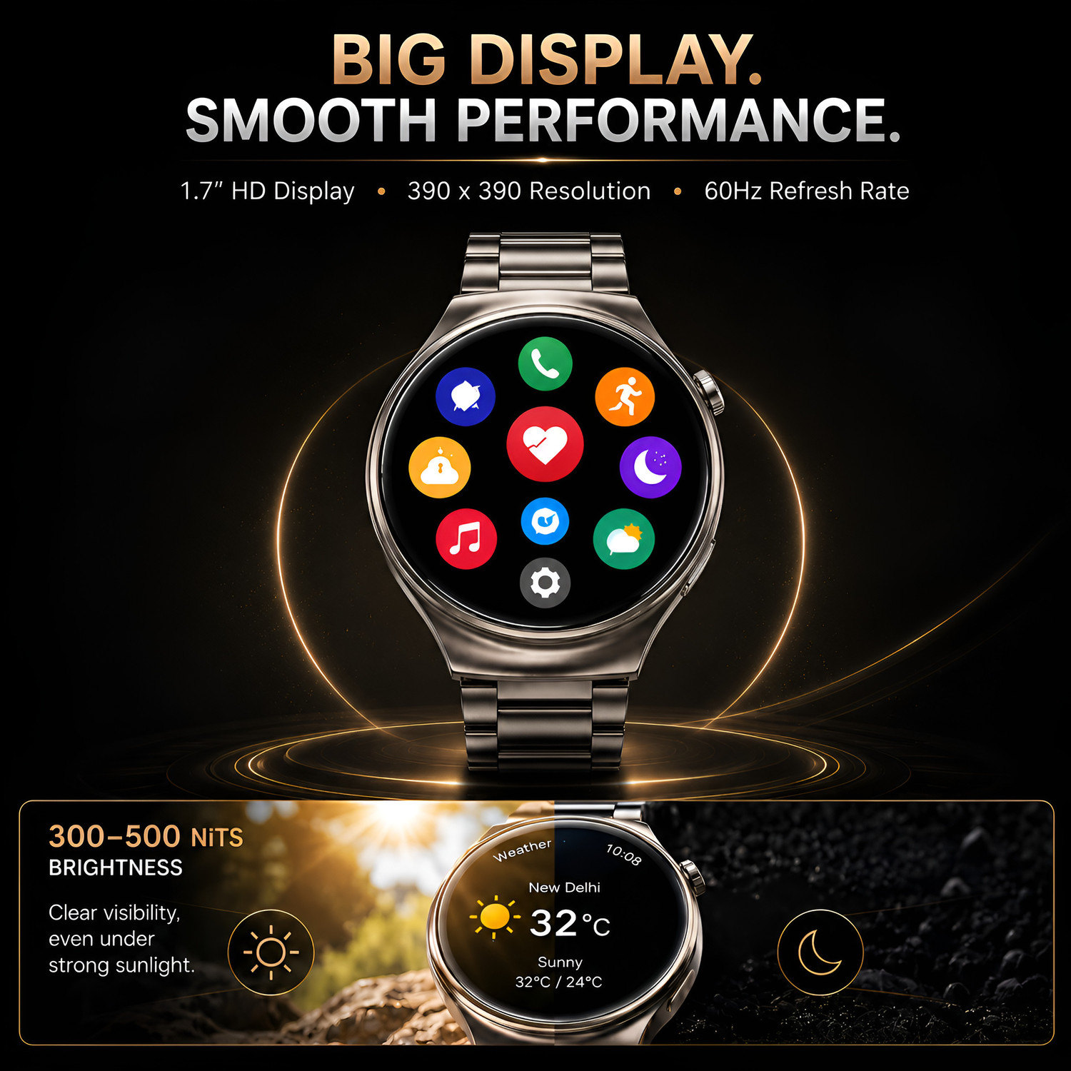 Image of Ubon BOSS Pro Smartwatch 1.43 Display, BT Calling, Metal Strap, 20-Day Battery Life Smartwatch