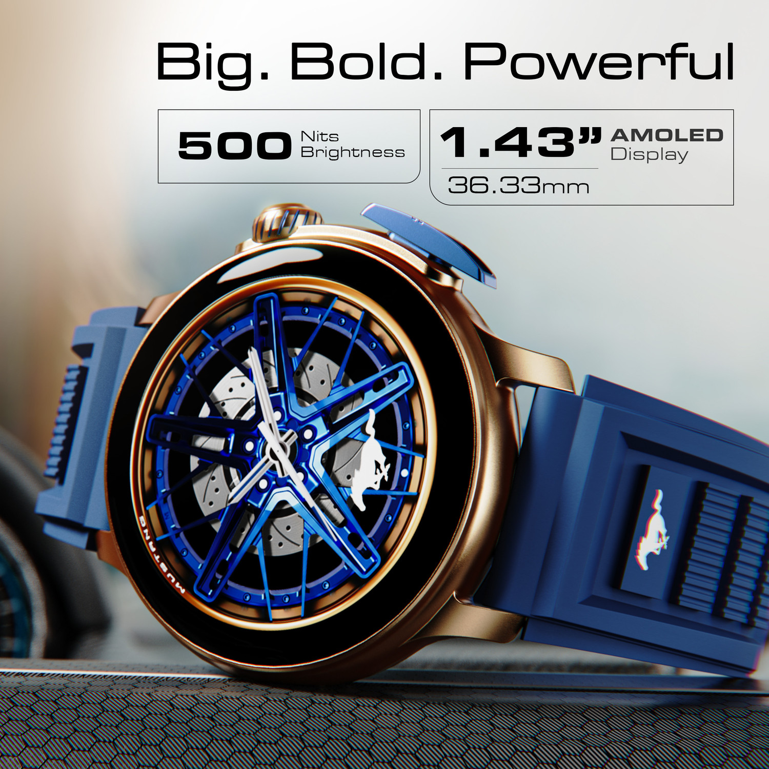 Image of GOBOULT Mustang Racer 1.43 inch AMOLED Display with Premium Metallic Crown, AI Coach Smartwatch